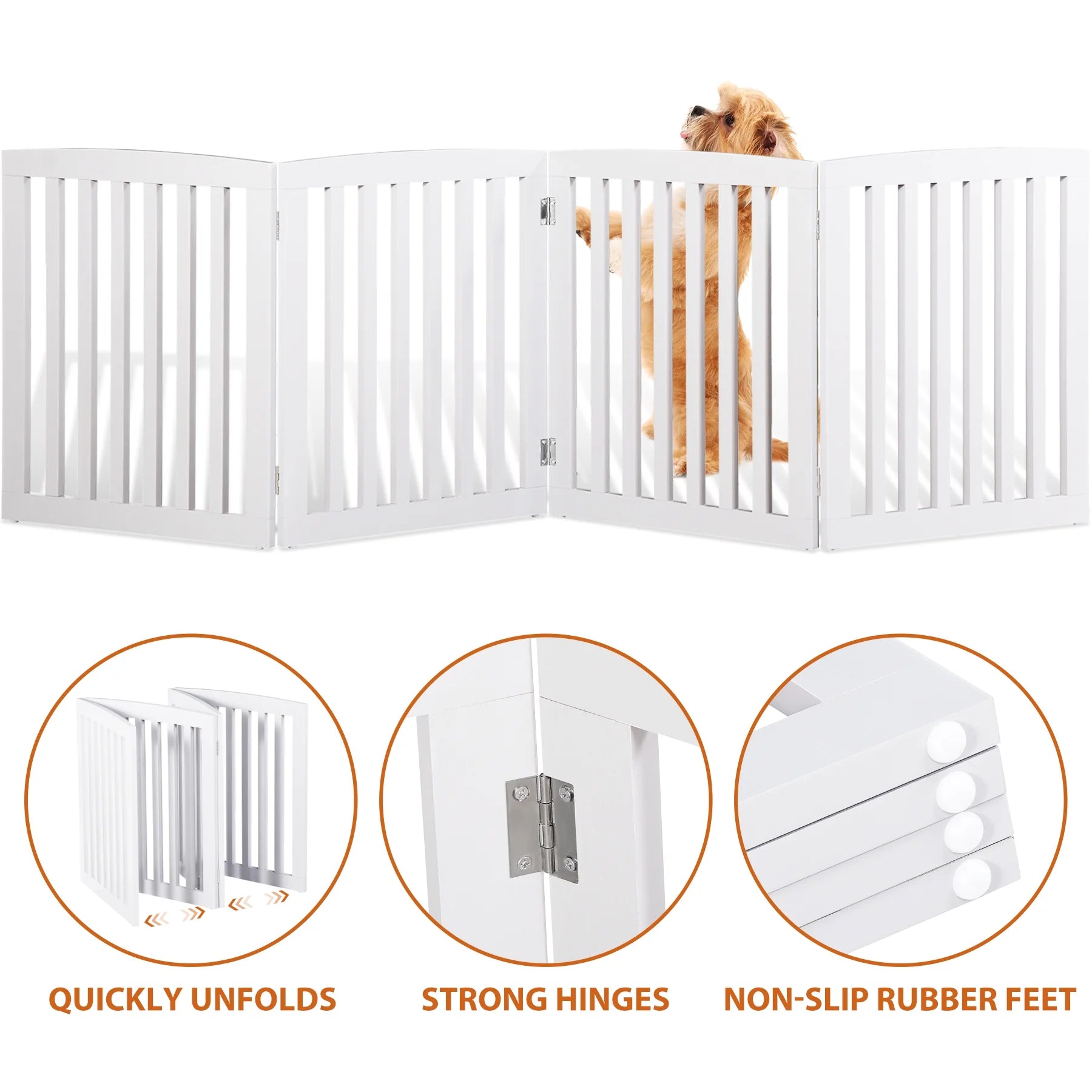 4-Panel Foldable Pet Dog Gate - 24-Inch Tall Fence for Doorways and Stairs, White
