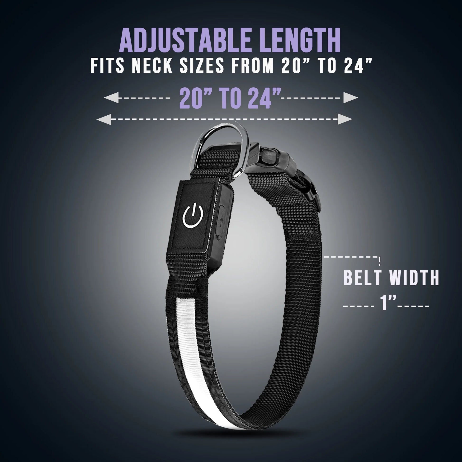 LED Illuminated Dog Collar, USB Rechargeable, Waterproof Safety Collar for Medium/Large Dogs, Adjustable Nylon Design