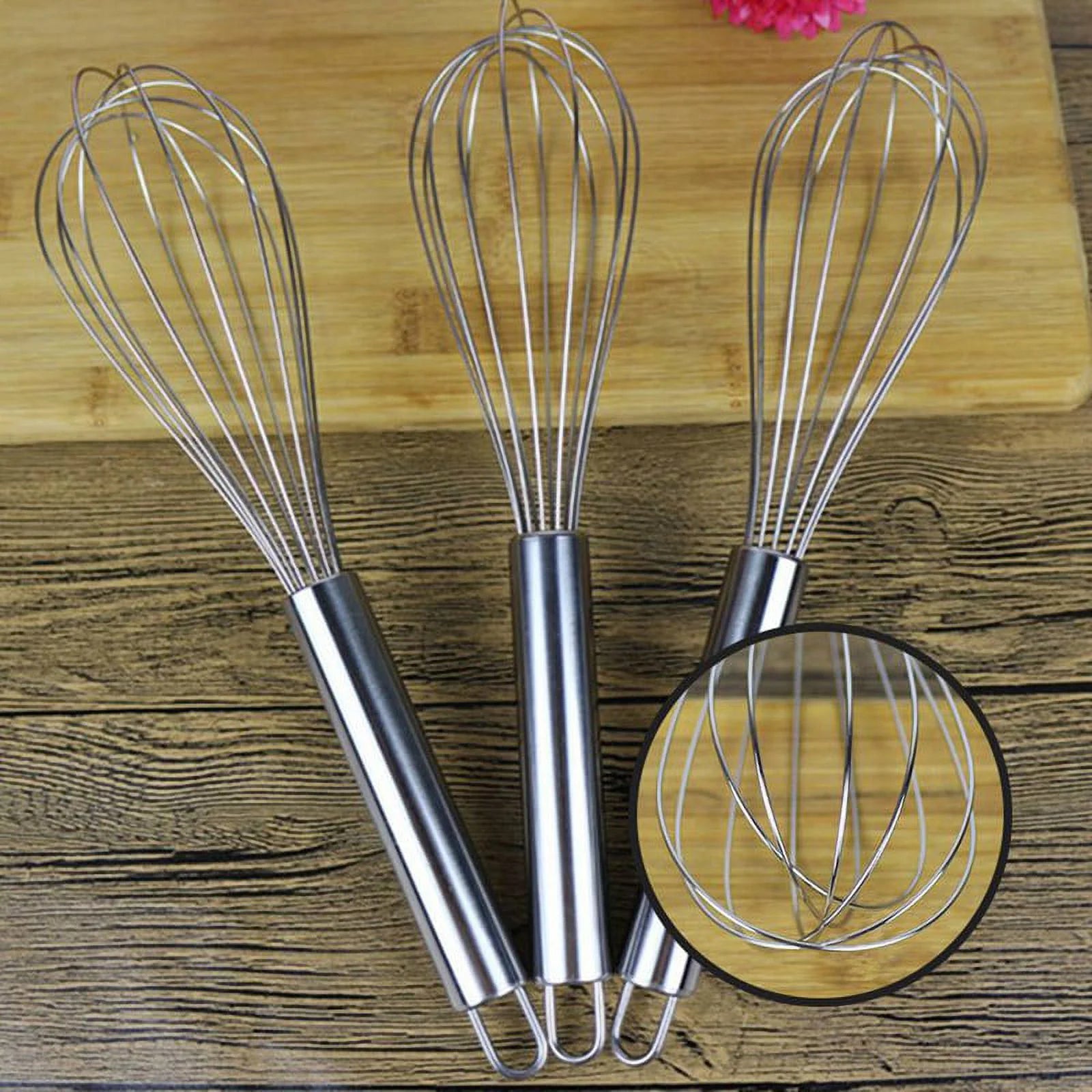 3 Pack Whisk Egg Stainless Steel Set 8"10"12" for Cooking Kitchen Strong Handles Balloon Wire Egg Beater for Stirring, Blending and Beating(Oval)