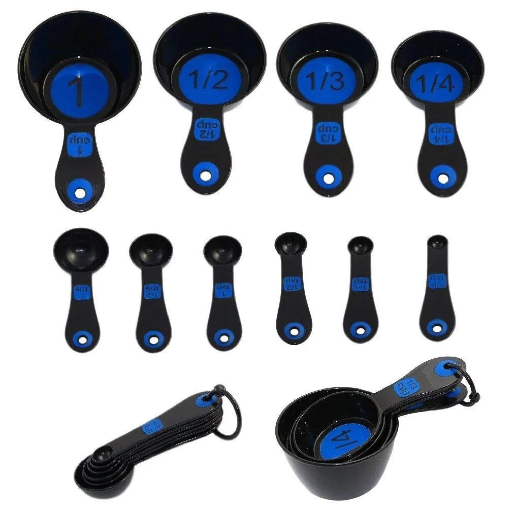 Set of 10 Piece Plastic Measuring Spoons and Measuring Cups (White & Blue)
