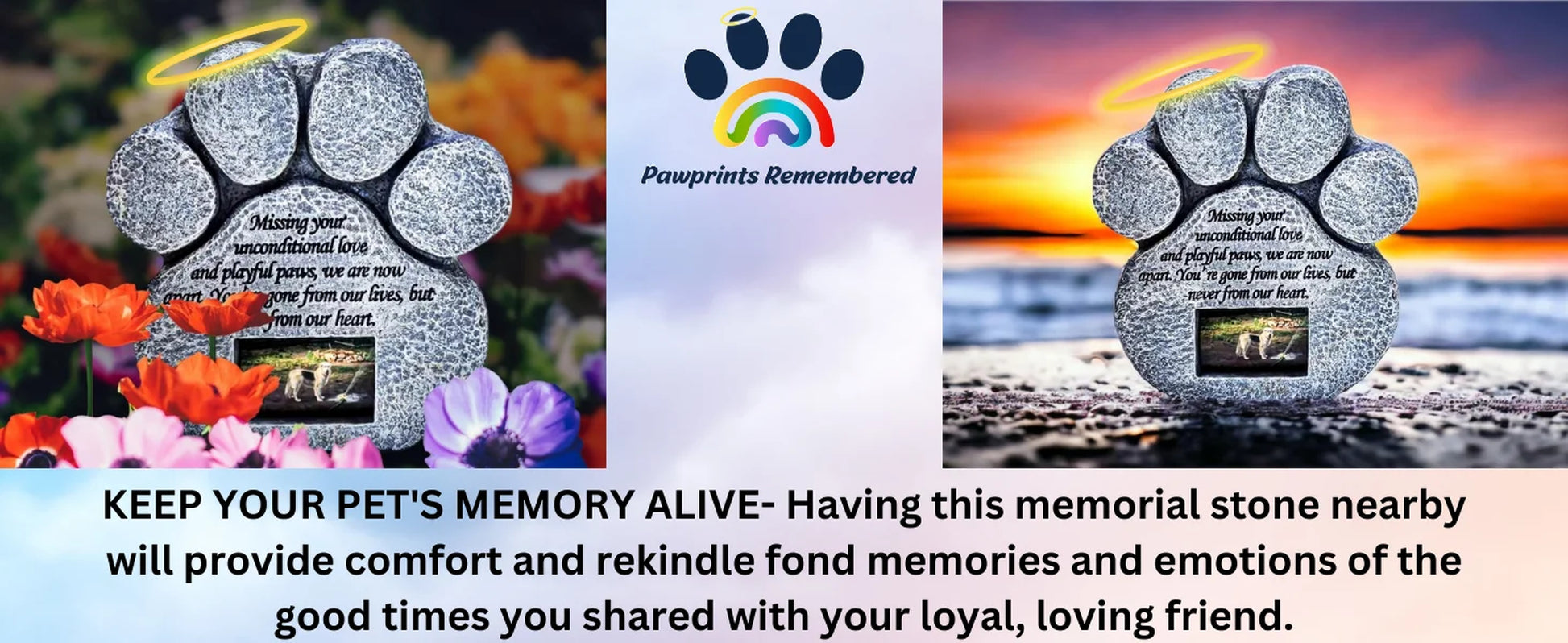 - Paw Print Pet Memorial Stone - Outdoor Garden Picture Frame