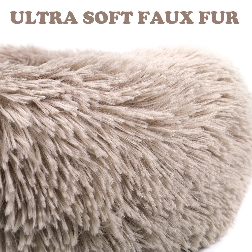 Donut Plush Pet Bed for Dogs & Cats Soft Warm Calming Bed round Cuddler