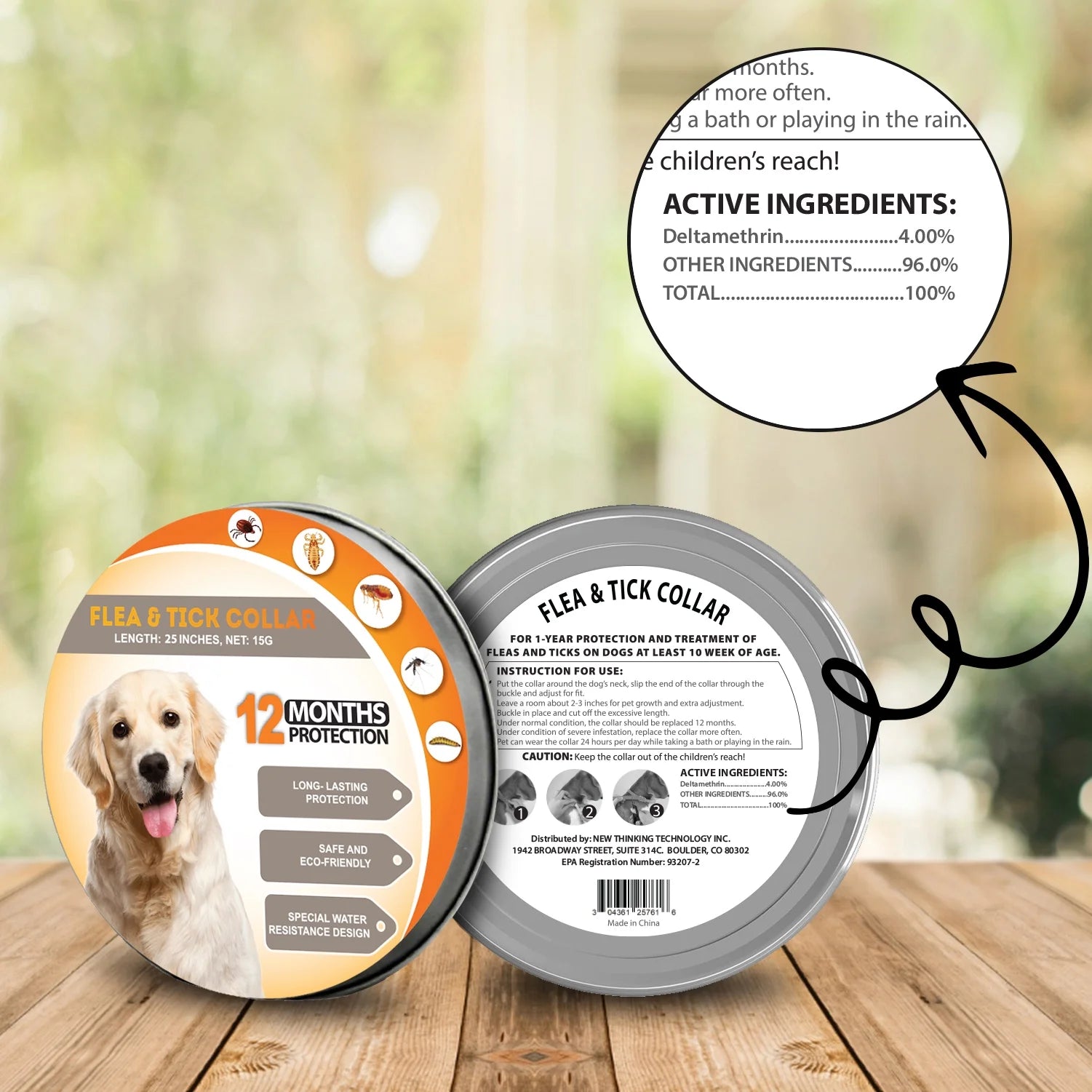 12-Month Adjustable Natural Herbal Dog Collar - 25” for All Breeds - Durable Essential Oils Protection - Waterproof and Comfortable Design