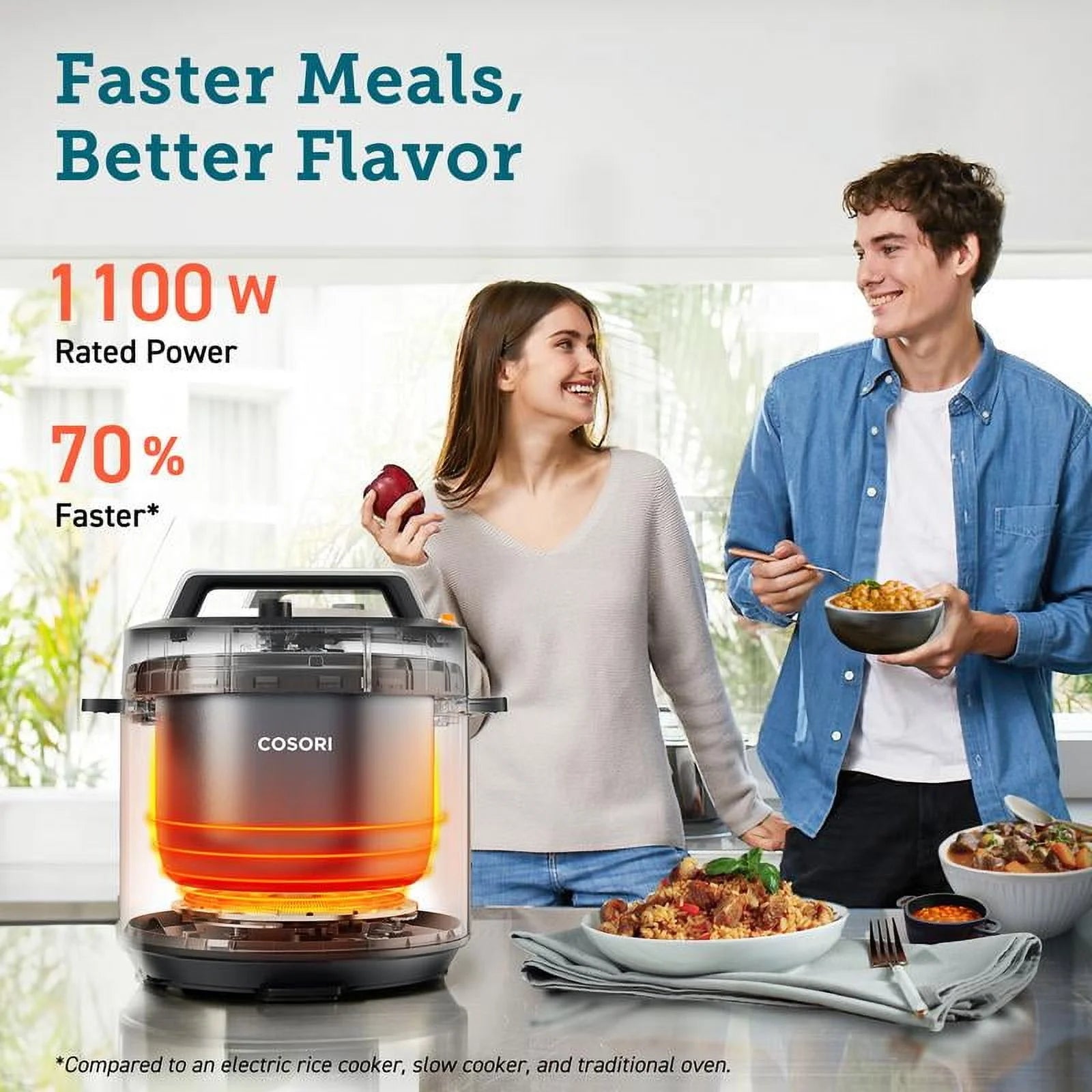 COSORI Electric Pressure Cooker 6-Qt, 9-In-1 Multi-Cooker: Rice, Sauté, Sous Vide, Sterilizer, 1100W, Stainless Steel, Aluminium Inner Pot, Cookbook,Christmas Gift