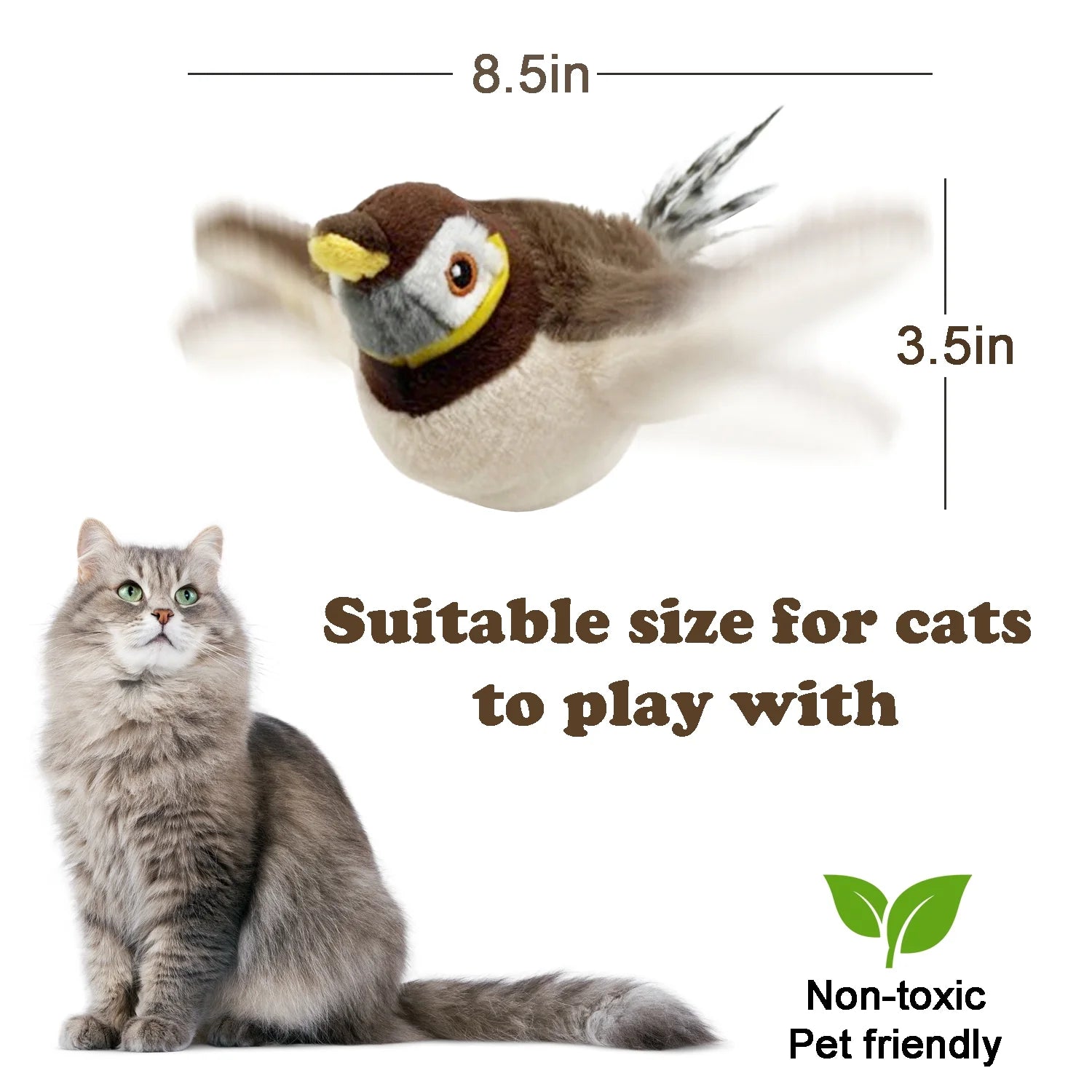 Rechargeable Touch-Activated Interactive Cat Toy with Flapping Bird Design - Kitten Exercise and Catnip Kicker (Non-Flying)