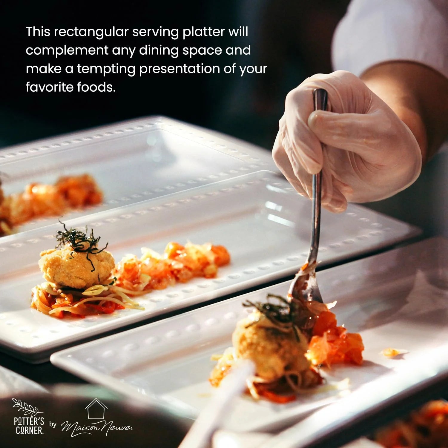 Large White Ceramic Rectangular Serving Platter Set, 2-Pack, 14" and 12"