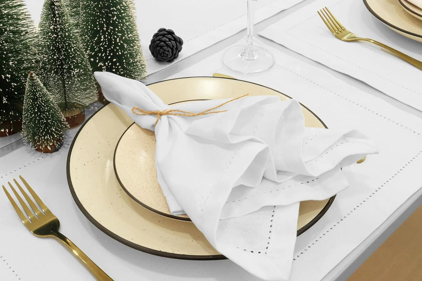 12 Hemstitch Cotton Dinner Napkins - Soft, Durable, Washable | 18X18 - White