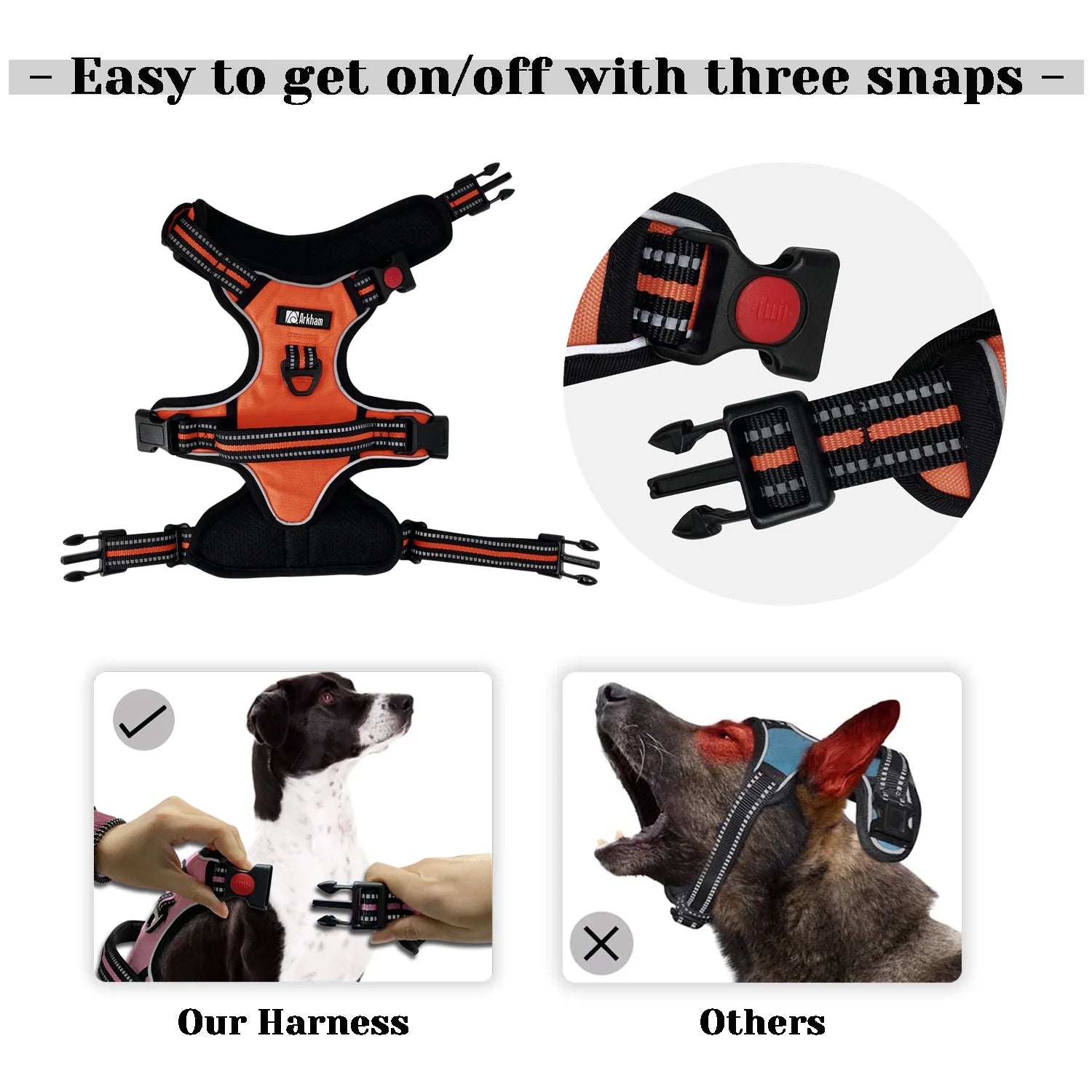 Adjustable No-Pull Dog Harness with Breathable Padded Vest and Reflective Safety Features, Easy Control Handle for Small to Large Dogs, Orange, XL