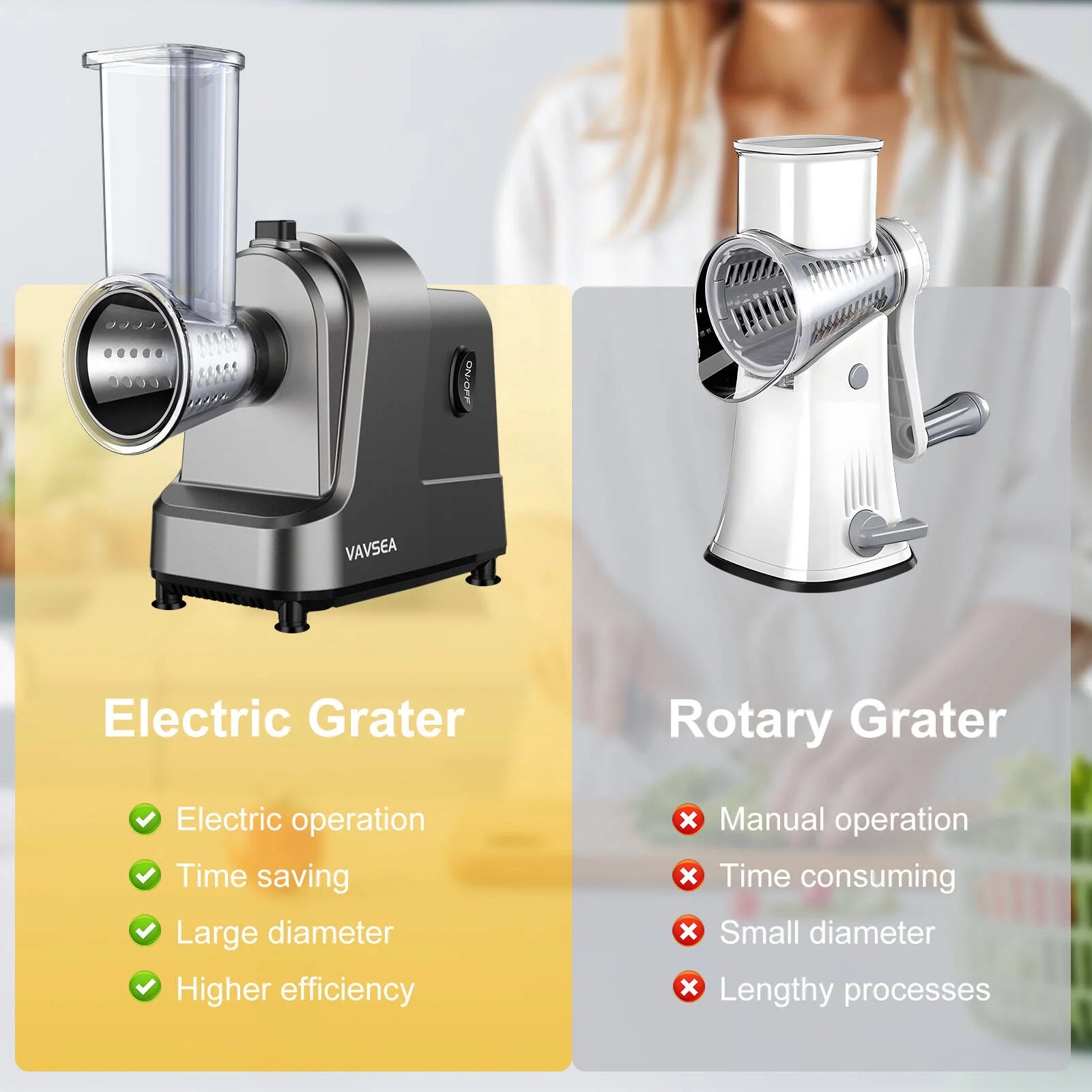 5-In-1 Electric Cheese Grater, 400W Electric Cheese Shredder with 5 Stainless Blades, Salad Maker with One-Touch Control for Cheese, Vegetables and Fruits