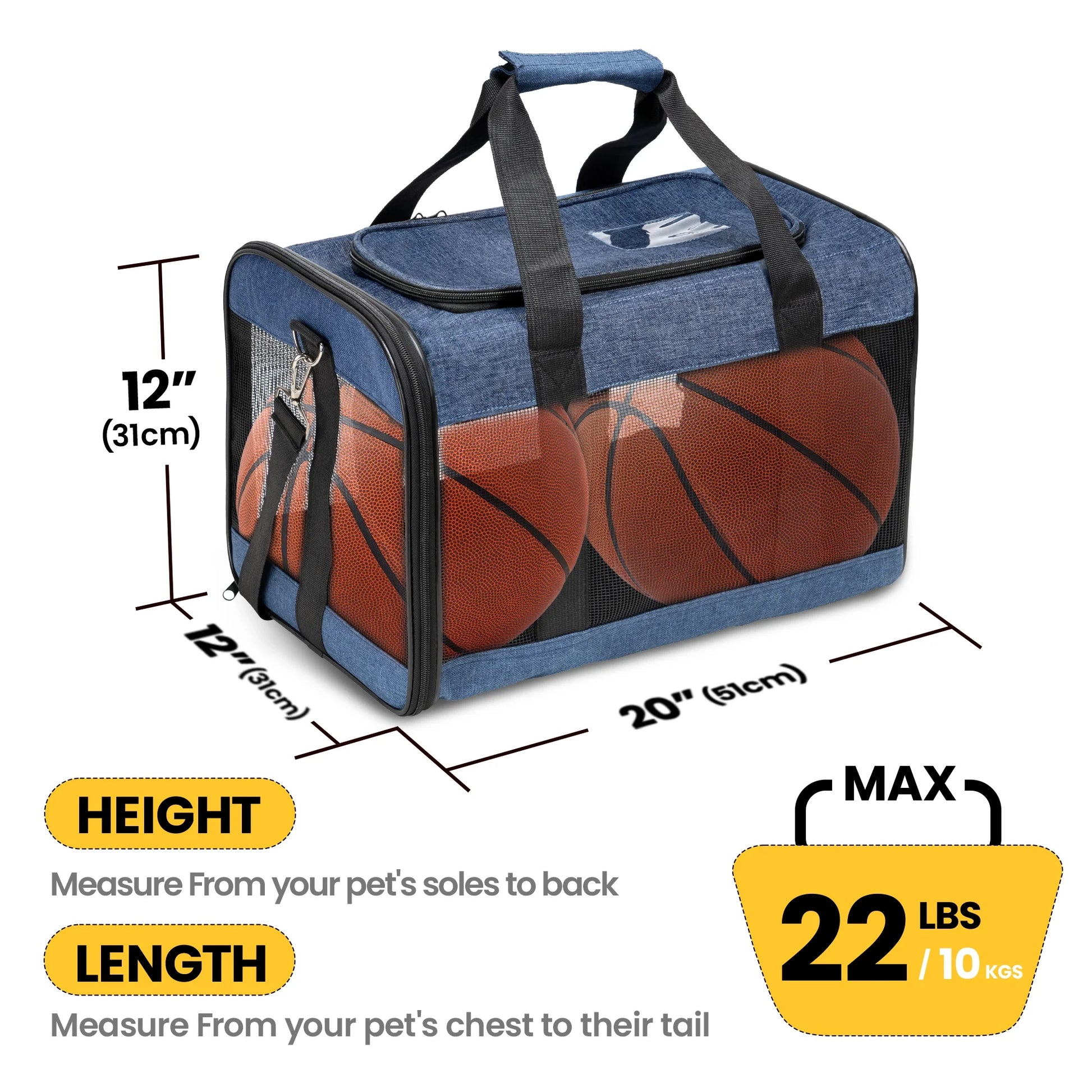 Large Pet Carrier - Foldable Soft-Sided Travel Carrier with Safety Leash for Large Cats and Dogs, Blue