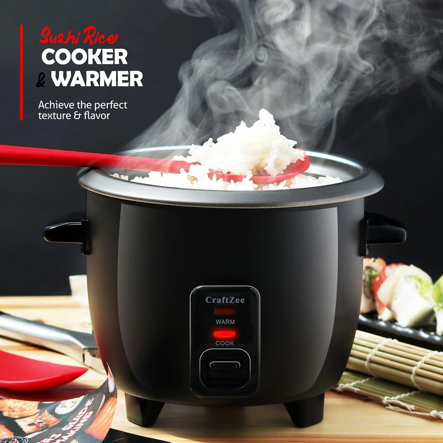 Super Deluxe Sushi Making Kit - 42Pcs DIY Sushi Maker Kit with Rice Cooker, Sushi Bazooka Roller, Nigiri & Musubi Mold, Knife, Bamboo Rolling Mat, Spreader, Chopsticks & More