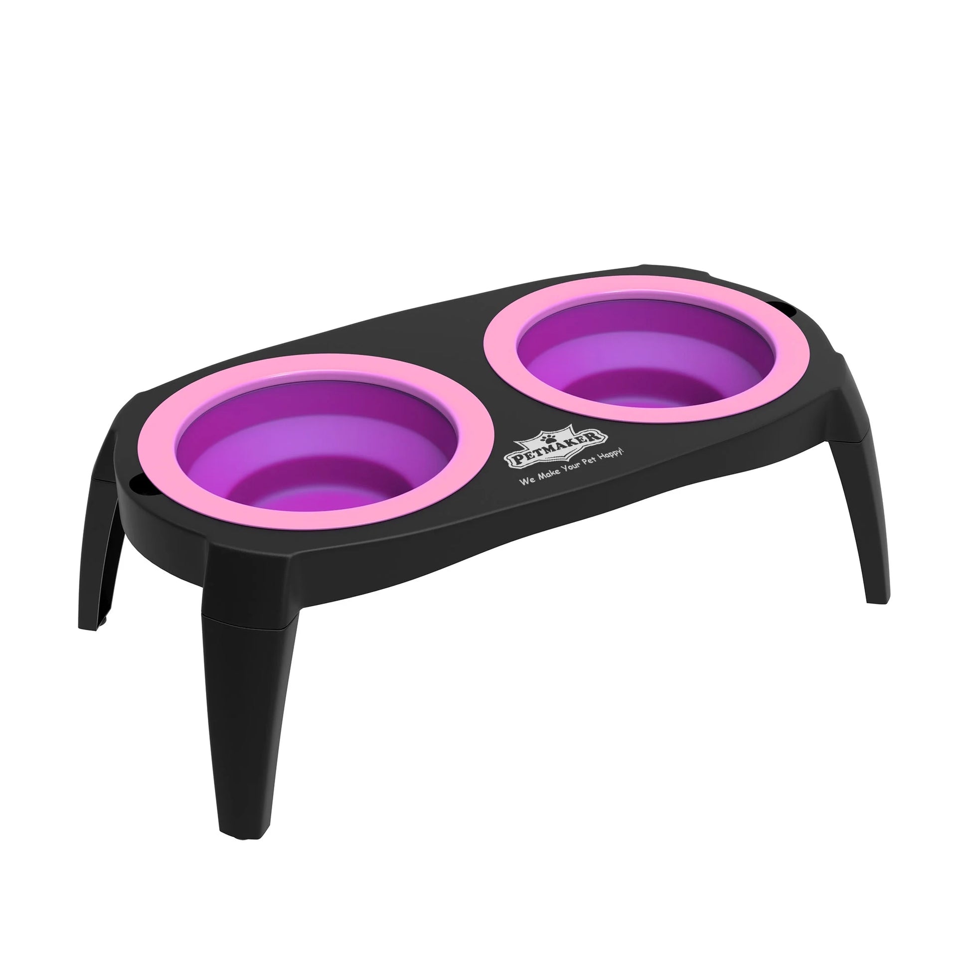 Elevated Pet Food Bowls with Non-Slip Collapsible Stand (Pink)