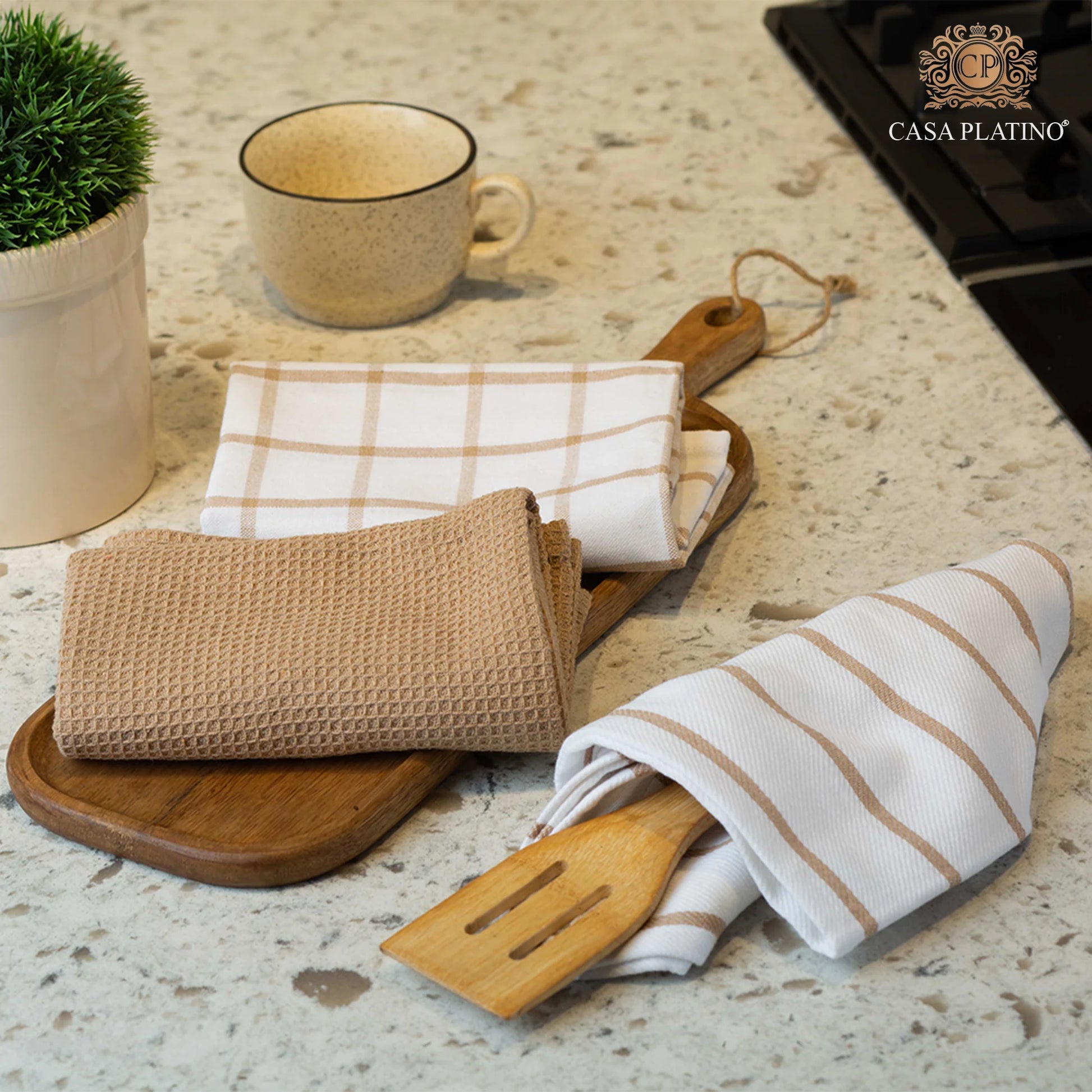 Kitchen Towels Set - Pack of 12 Cotton Dish Towels for Drying Dishes, 18”X 28”, Kitchen Hand Towels, Quick Drying Kitchen Towel Set - Beige