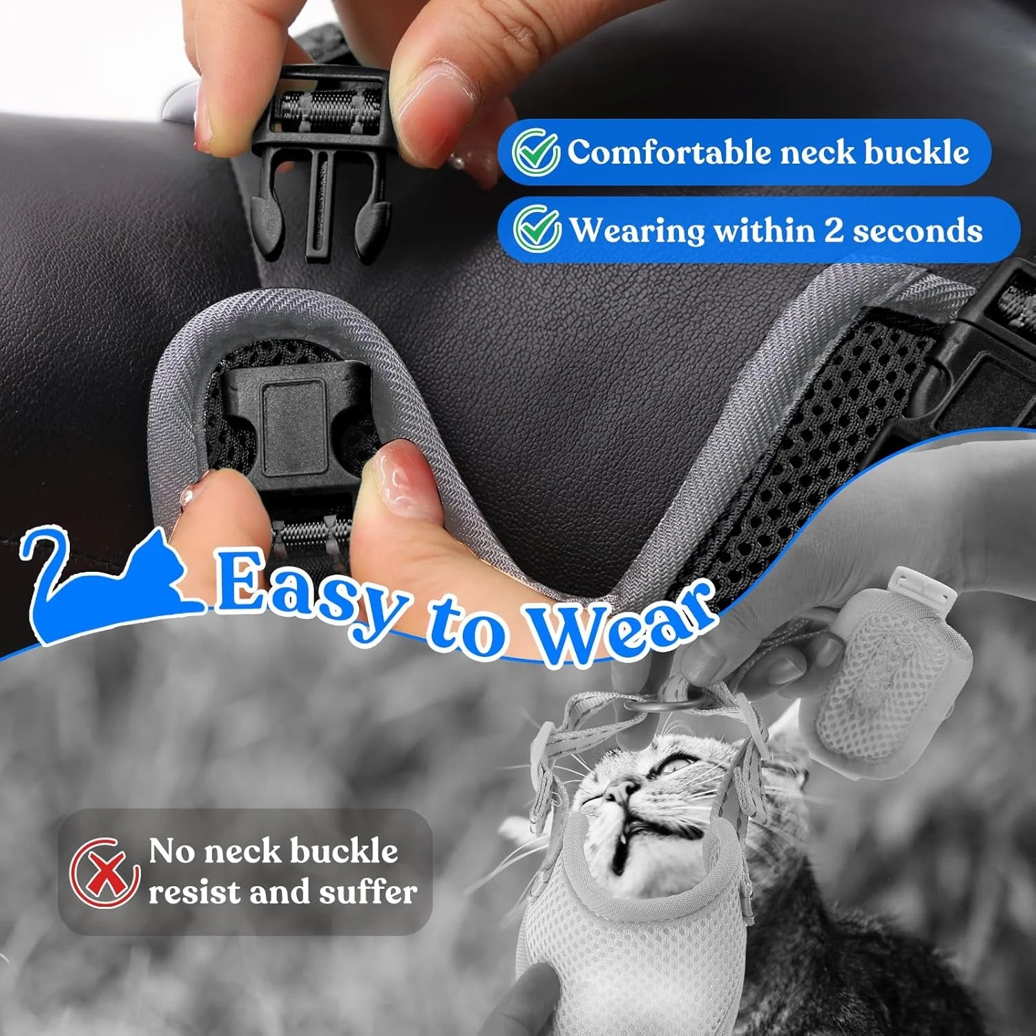 Adjustable Cat and Puppy Harness and Leash Set, Escape-Proof Soft Vest with Reflective Strips, Gray, Medium