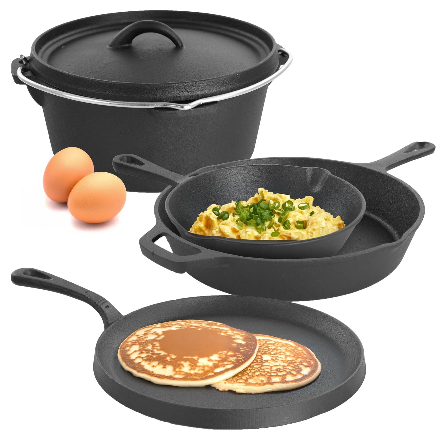 Pre-Seasoned Cast Iron 5-Piece Kitchen Cookware Set, Pots and Pans