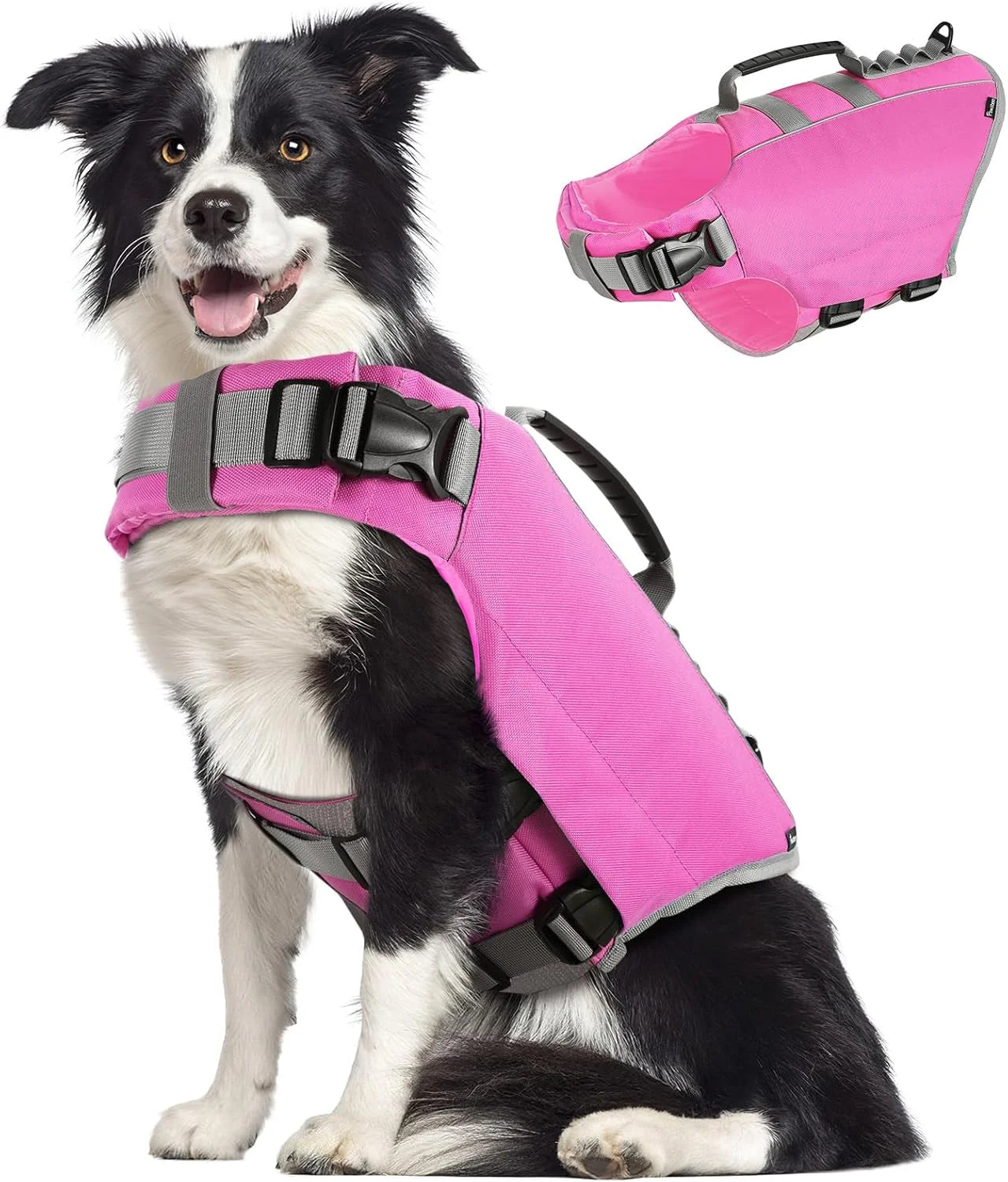 Adjustable Dog Life Jacket with Reflective Safety Vest, High Buoyancy Pet Life Preserver and Durable Rescue Handle, Ripstop Design for Swimming and Boating, Size L, Pink
