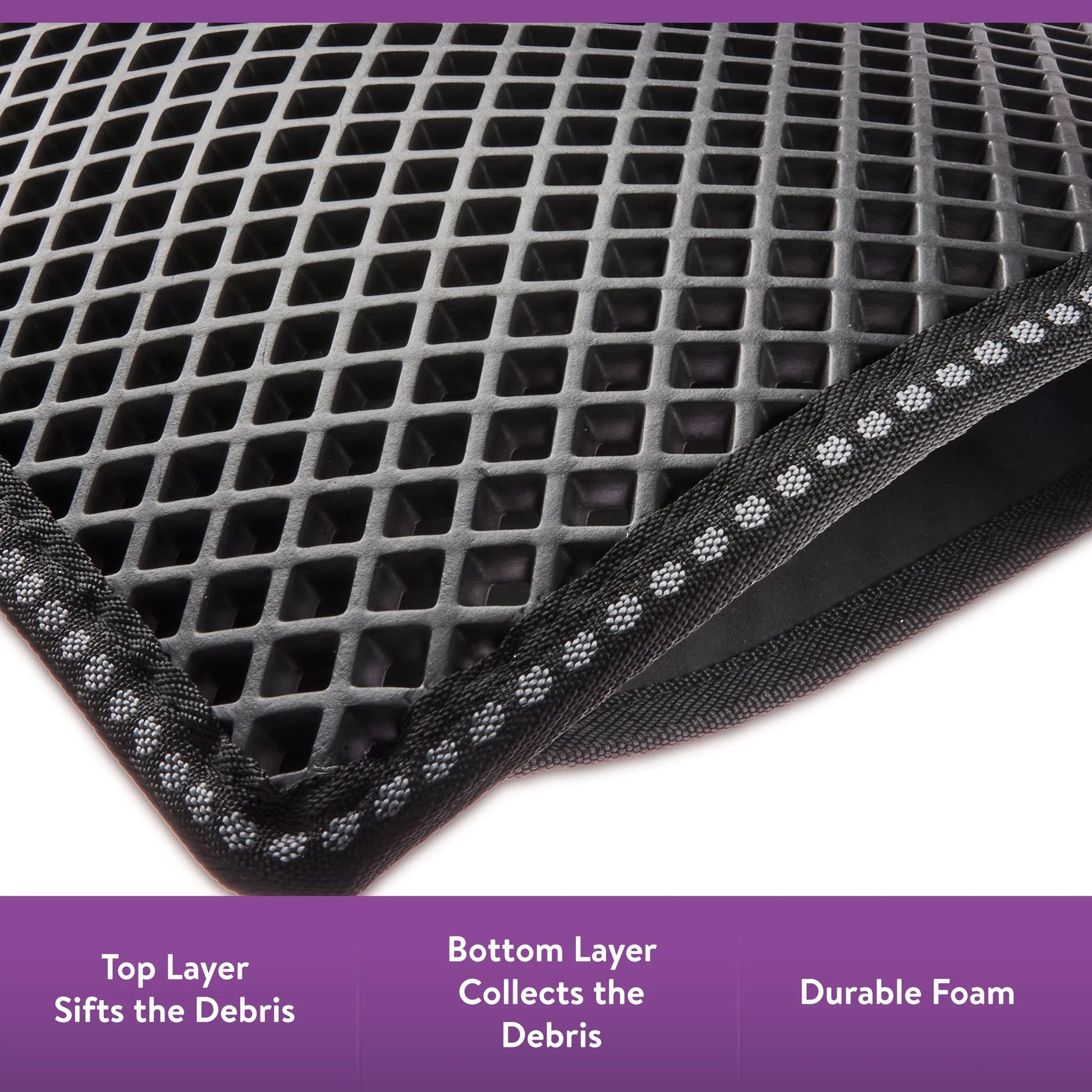 2-Layer Sifting Cat Litter Mat, Black, 21.3" X 14"