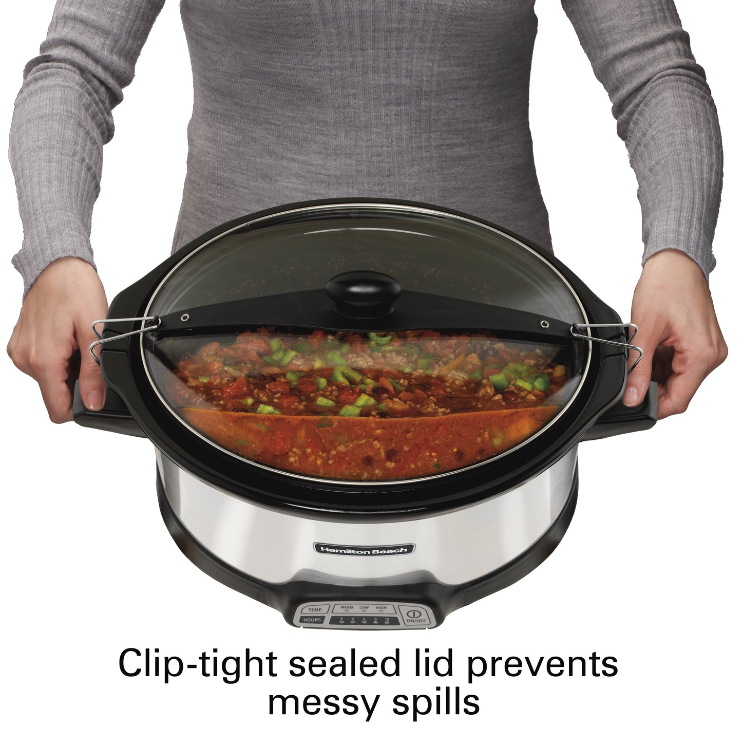 Stay or Go Programmable Slow Cooker with Party Dipper, 7 Quart Capacity, Removable Crock, Red, 33478