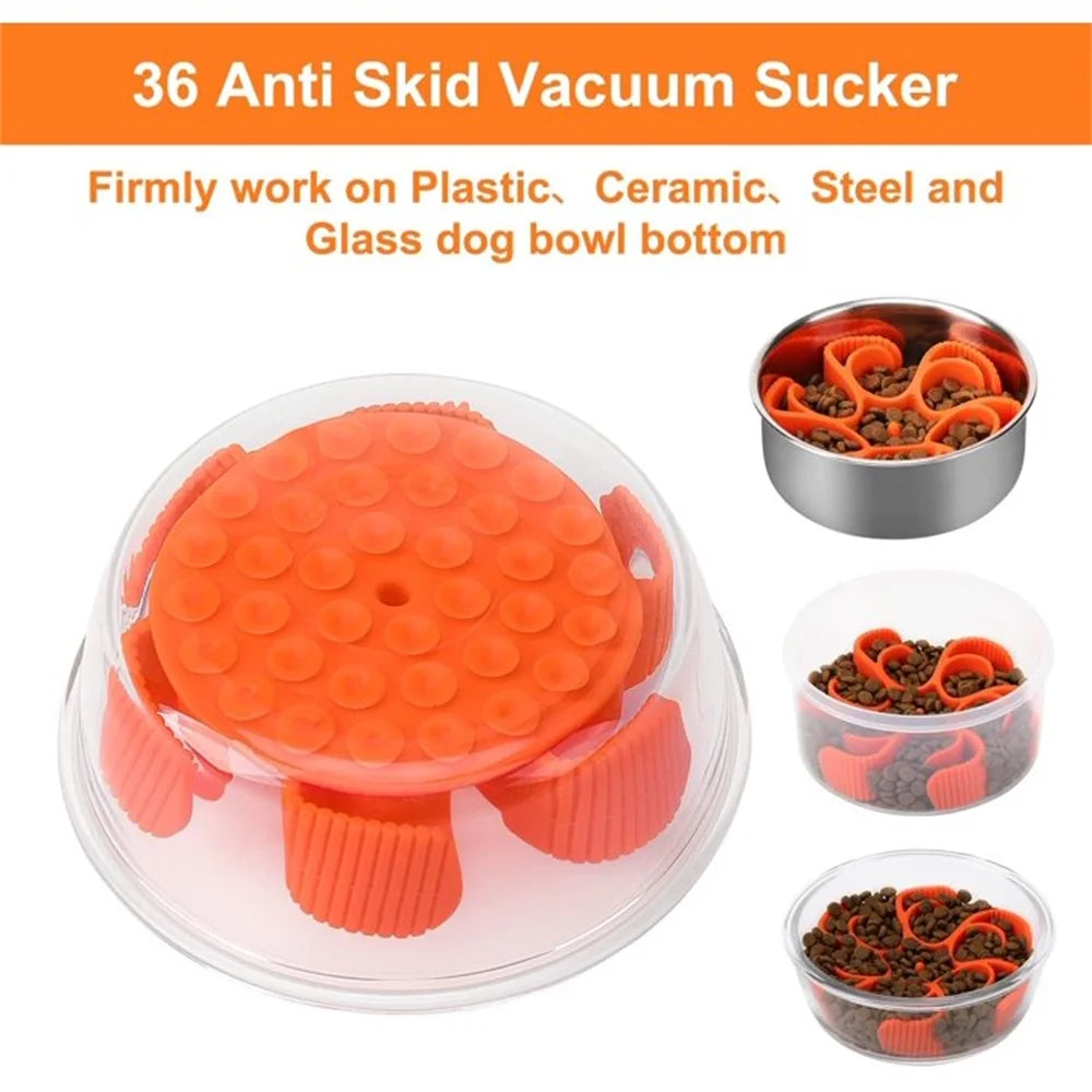 , Slow Feeder Insert for Medium Breed Large Sized Dog, Fit into Basic Bowls and Elevated Dog&Cat Bowls Orange