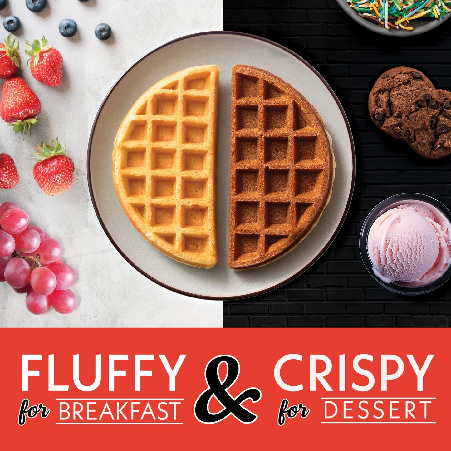 Belgian Waffle Maker Adjustable Browning, Nonstick Ceramic Plates, Stainless Steel