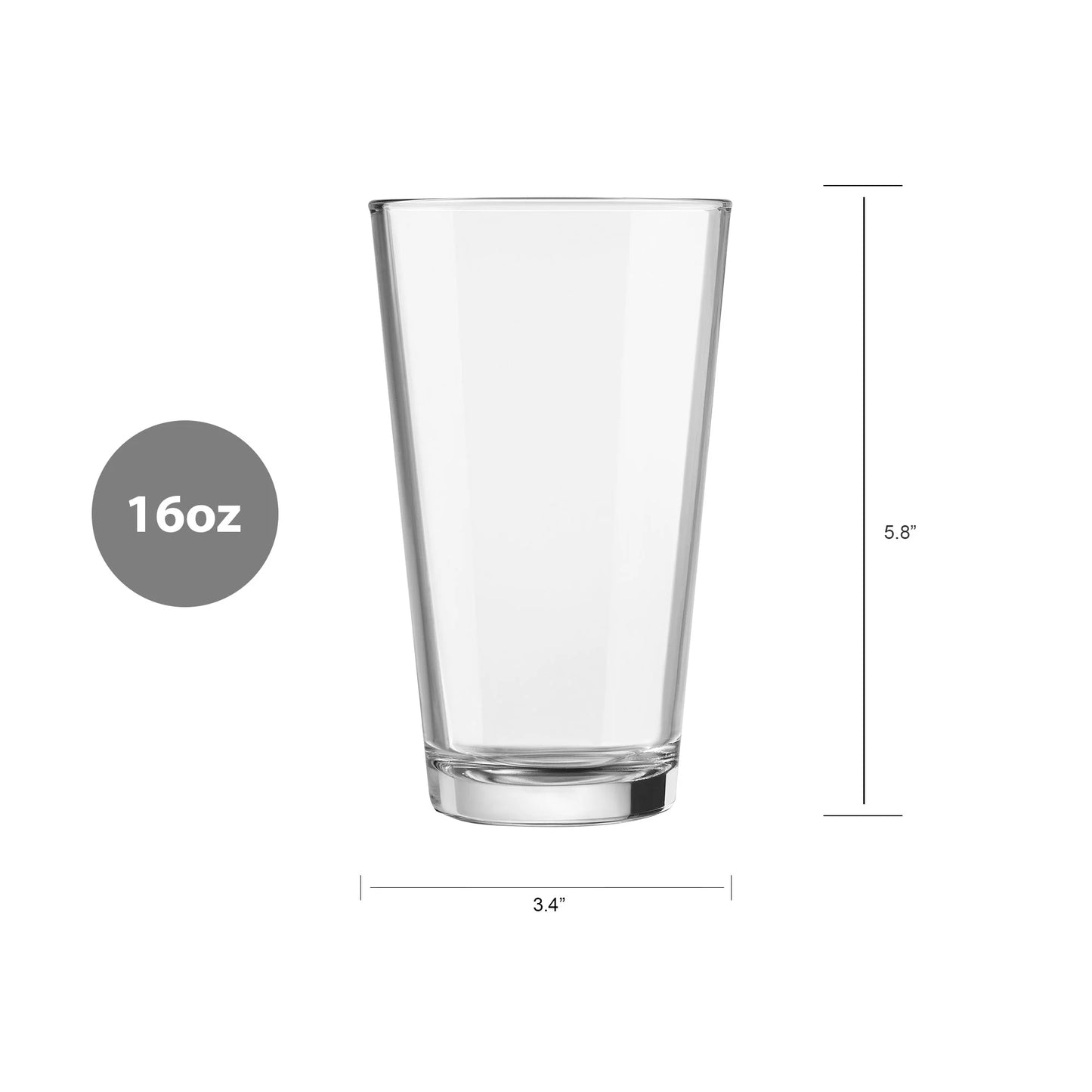 (4 Pack)  Clear Pint Glass, 16Oz