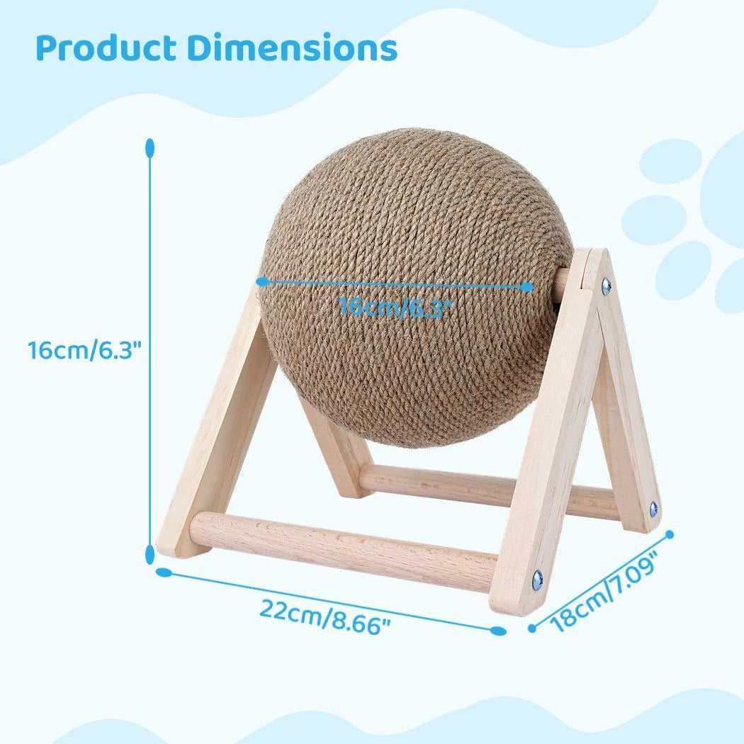 Cat Scratcher Toy, Cat Scratching Ball Toy, Natural Sisal Scratcher Ball, Spinning Cat Ball Toy, Solid Wood Scratching Toy for Cats & Kittens, Indoor Interactive Pet Toy