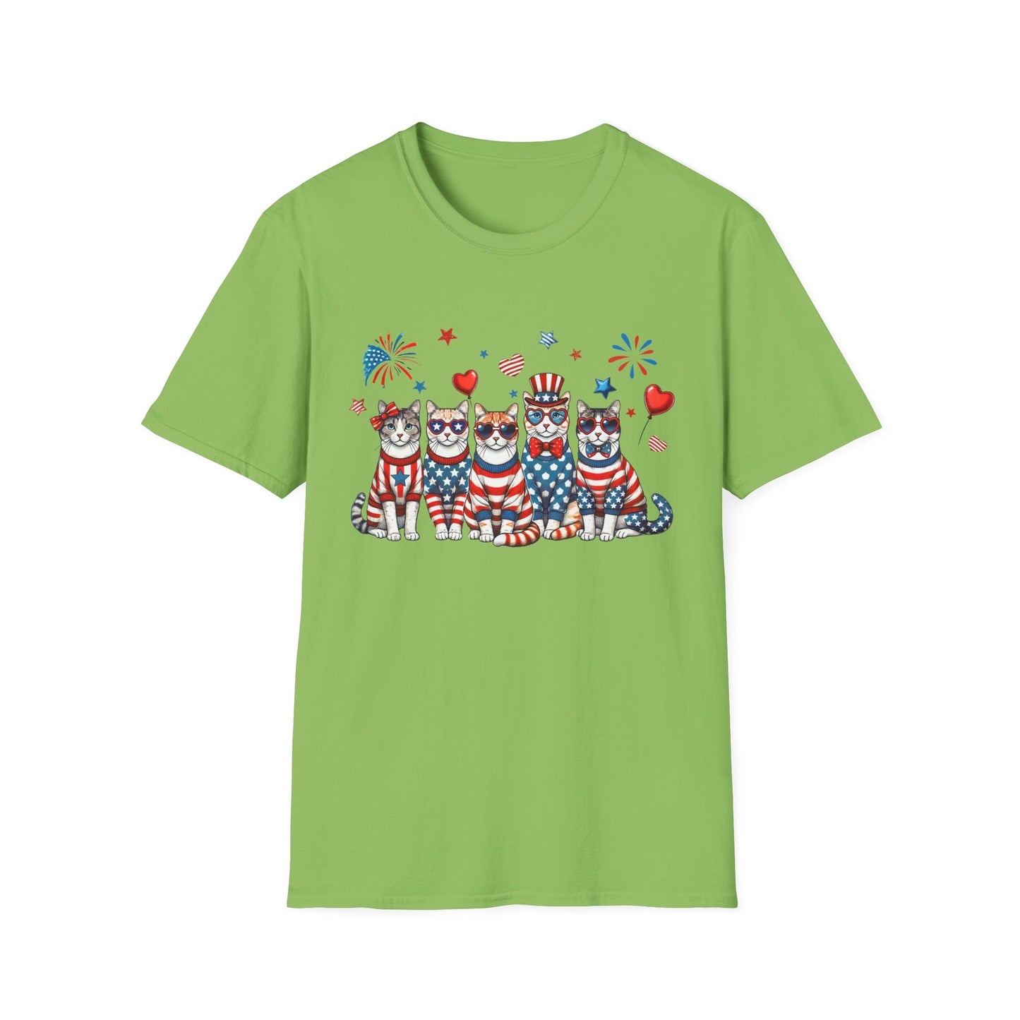 Patriotic Cat Unisex Softstyle T-Shirt for Fourth of July Celebrations