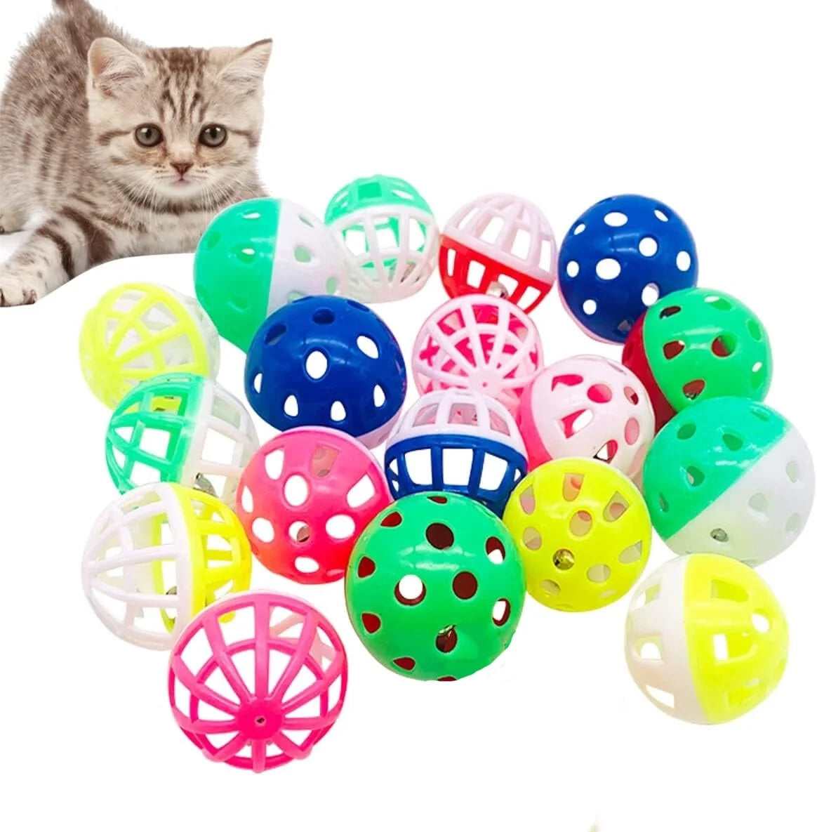18-Pack Cat Toy Balls with Bells 1.58 Inch Plastic Kitten Chase Toy Jingle Bell Balls for Cat Indoor Training
