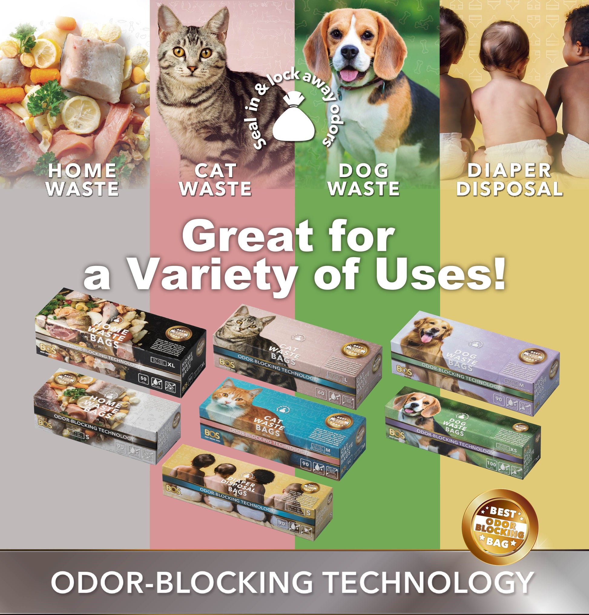 Odor-Sealing Cat Waste Disposal Bags - 90 Scent-Free Bags for Pet Waste and Litter Management