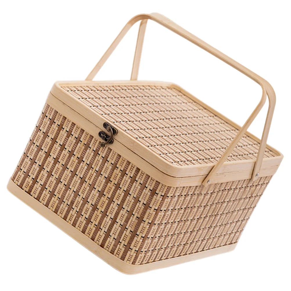 Kitchen Storage Basket Bamboo Woven Basket Retro Style Gift Packaging 1Pcs