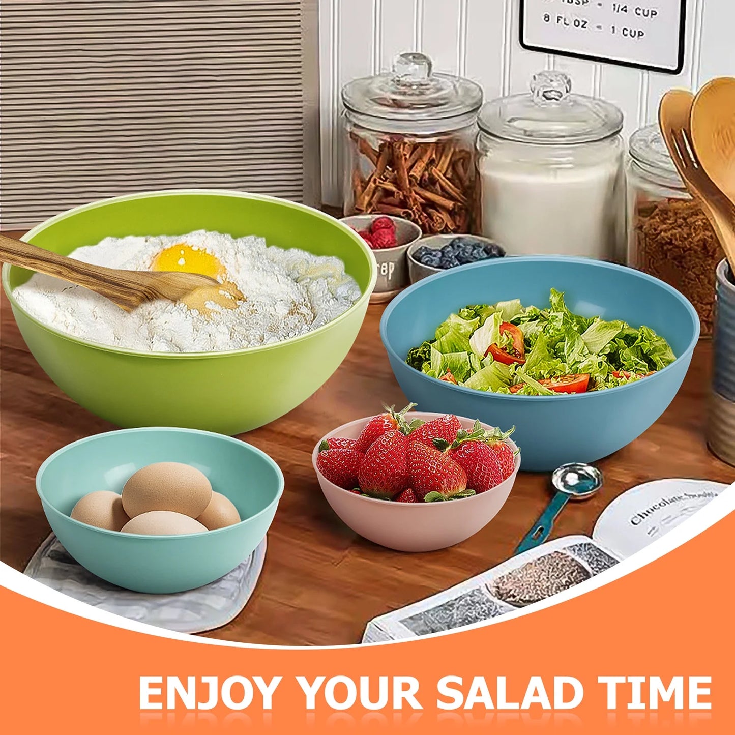 6Pcs Mixing Bowl Set with Lids, Plastic Nesting Bowls for Mixing, Storage, Kitchen Prepping, Serving Food, Microwave & Dishwasher Safe - Multi-Color