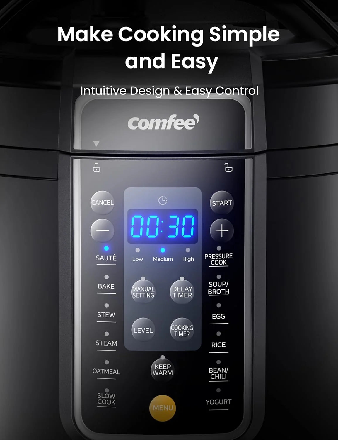 COMFEE’ 6QT Electric Pressure Cooker, 9-In-1 Instant Multi Cooker Olla De Presion Rice Cooker Slow Cooker Steamer Sauté Yogurt Maker Non-Stick Pot