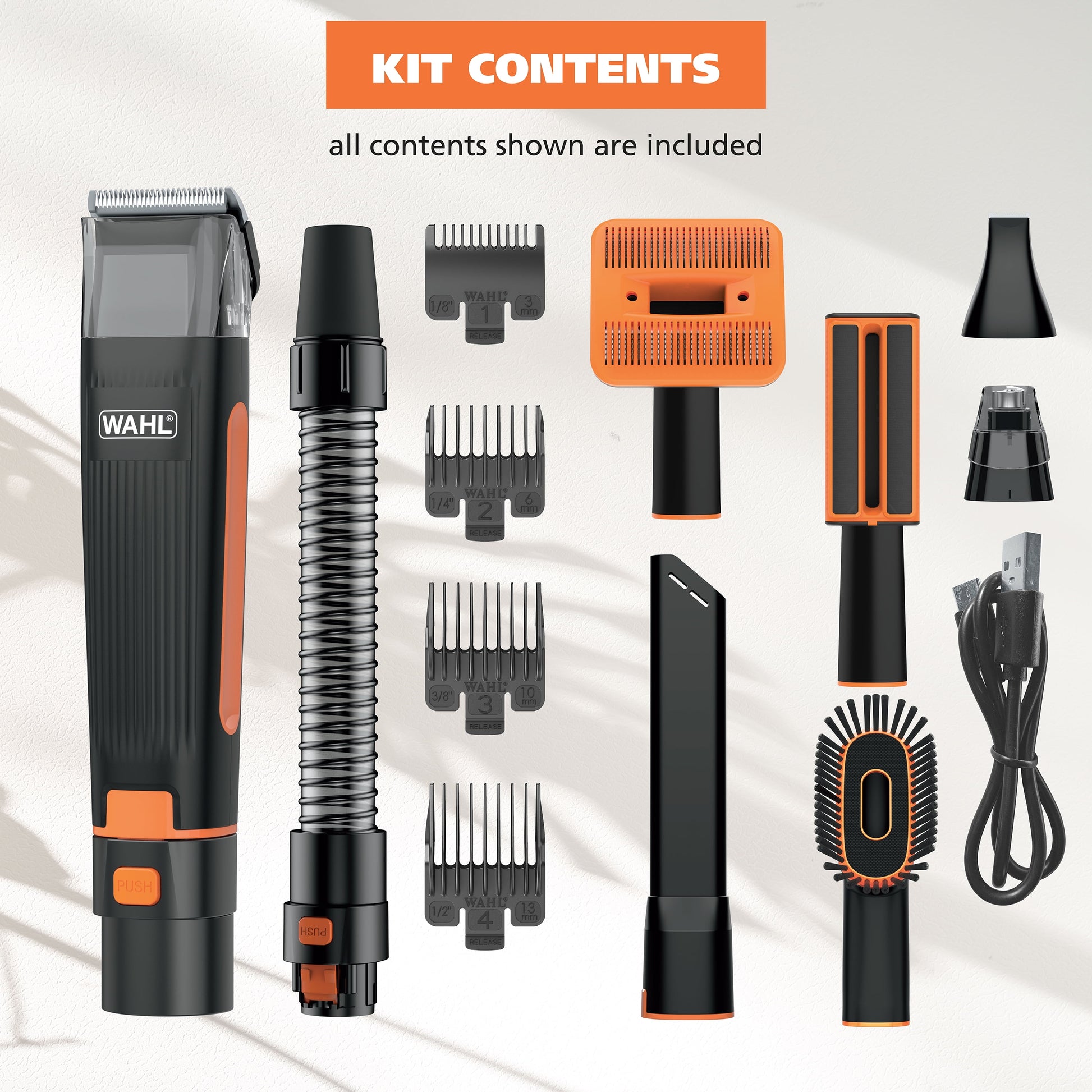 Dog Pet Groom and Vacuum Hose and Attachments, 2 Speeds, 14 Piece, Rechargeable Lithium 3026956