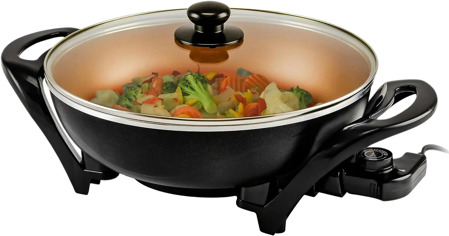 13 Inch Electric Wok, Nonstick Coating Skillet, Tempered Glass Lid, Copper SK3113CO