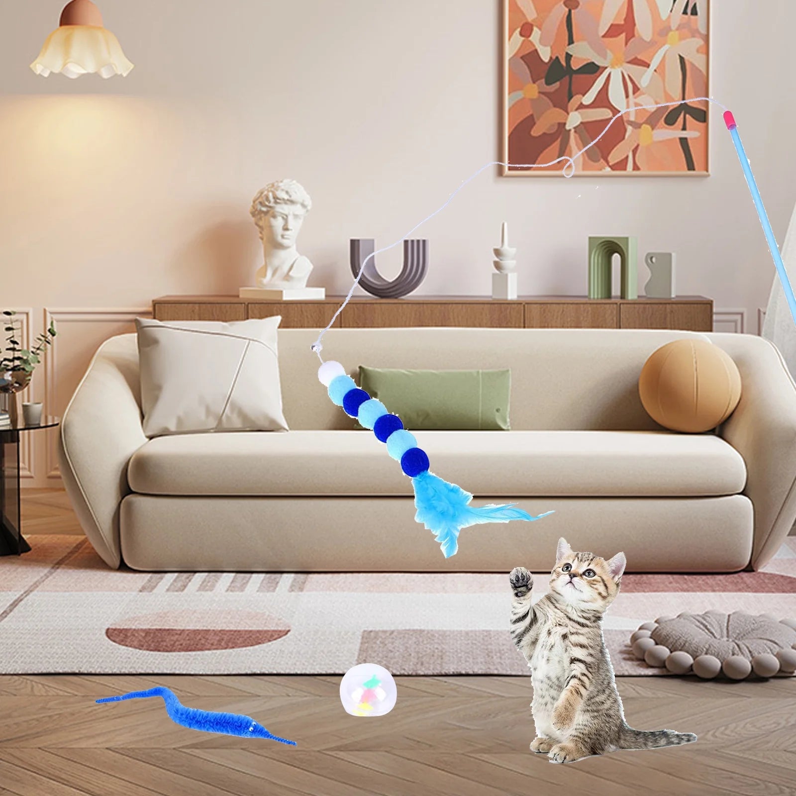 15-Piece Interactive Cat Toys Set - Includes Tunnel, Teaser Stick, Colorful Plush Mice, and Bell Balls for Kittens and Cats