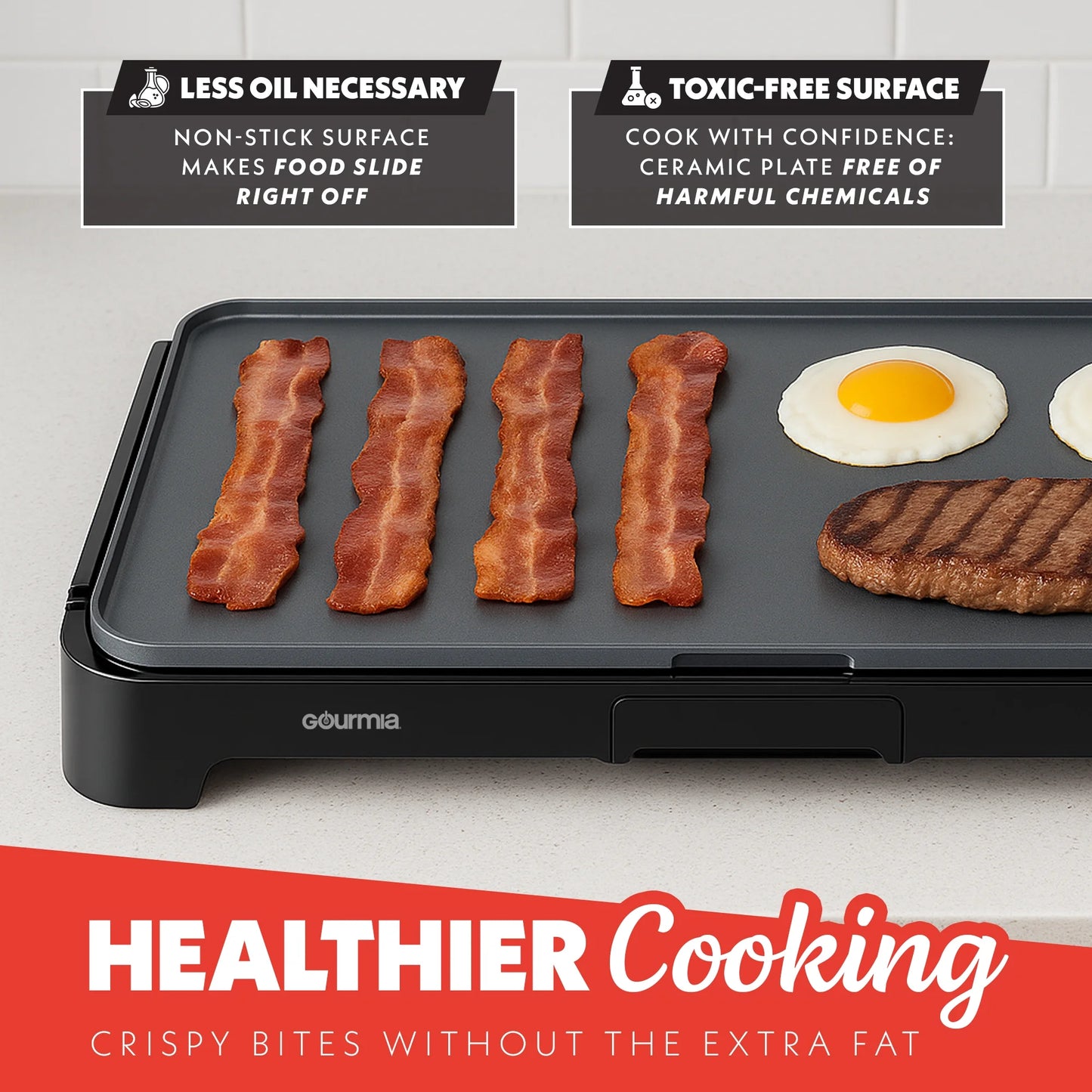 22 Inch Ceramic Nonstick Electric Griddle with Adjustable Temperature, Gray