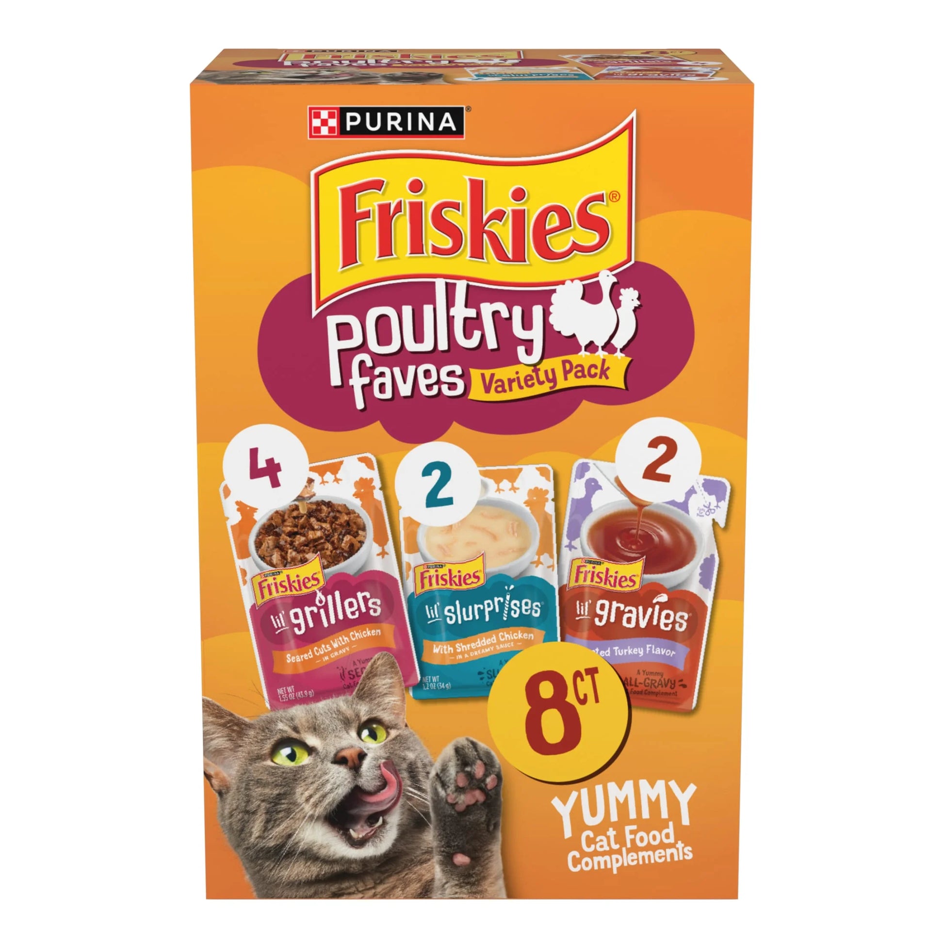 Purina  Poultry Faves Variety Pack in Gravy, 8-Pack Cat Food Complement