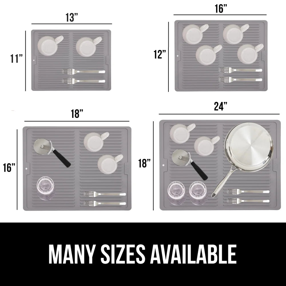 Dish Drying Mat for Kitchen Counter, Waterproof Silicone Dishwashing Mat, 13X11, Gray