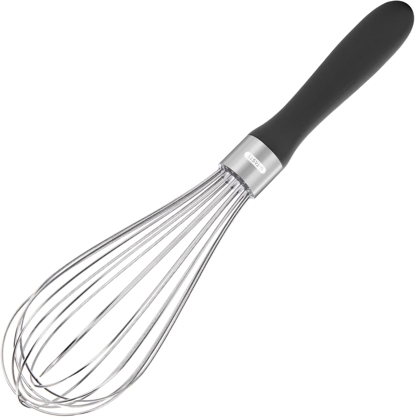Balloon Whisk for Cooking: 18/10 Stainless Steel Kitchen Wire Whisk, Medium Heavy Duty Egg Beater, Manual Baking Mixing Tool with 8 High Flex Wires for Stirring, Blending Sauce (Black)