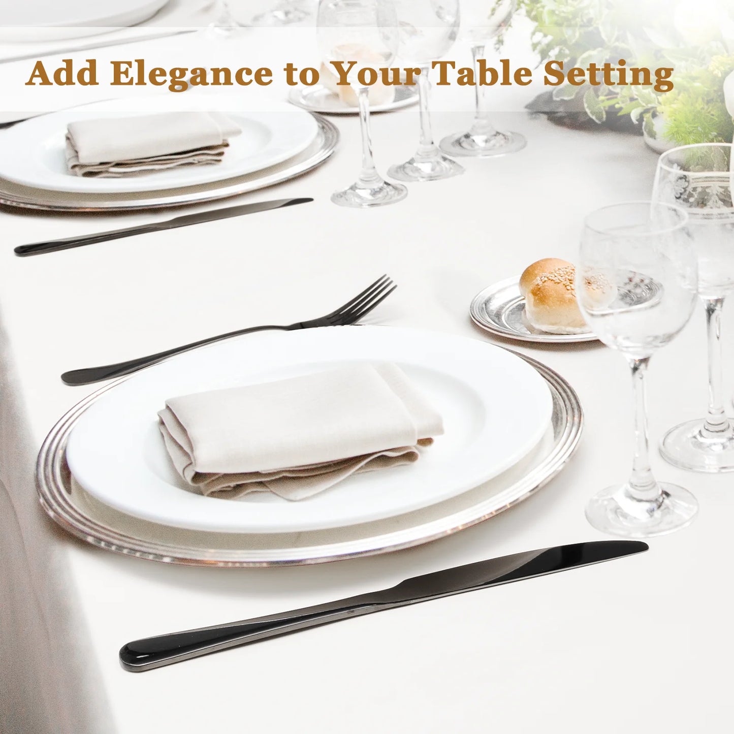 49-Pieces Black Silverware Set with Steak Knives, Black Flatware Set for 8, Food-Grade Stainless Steel Tableware Cutlery Set, Eating Mirror Polished Utensil Set for Home Restaurant