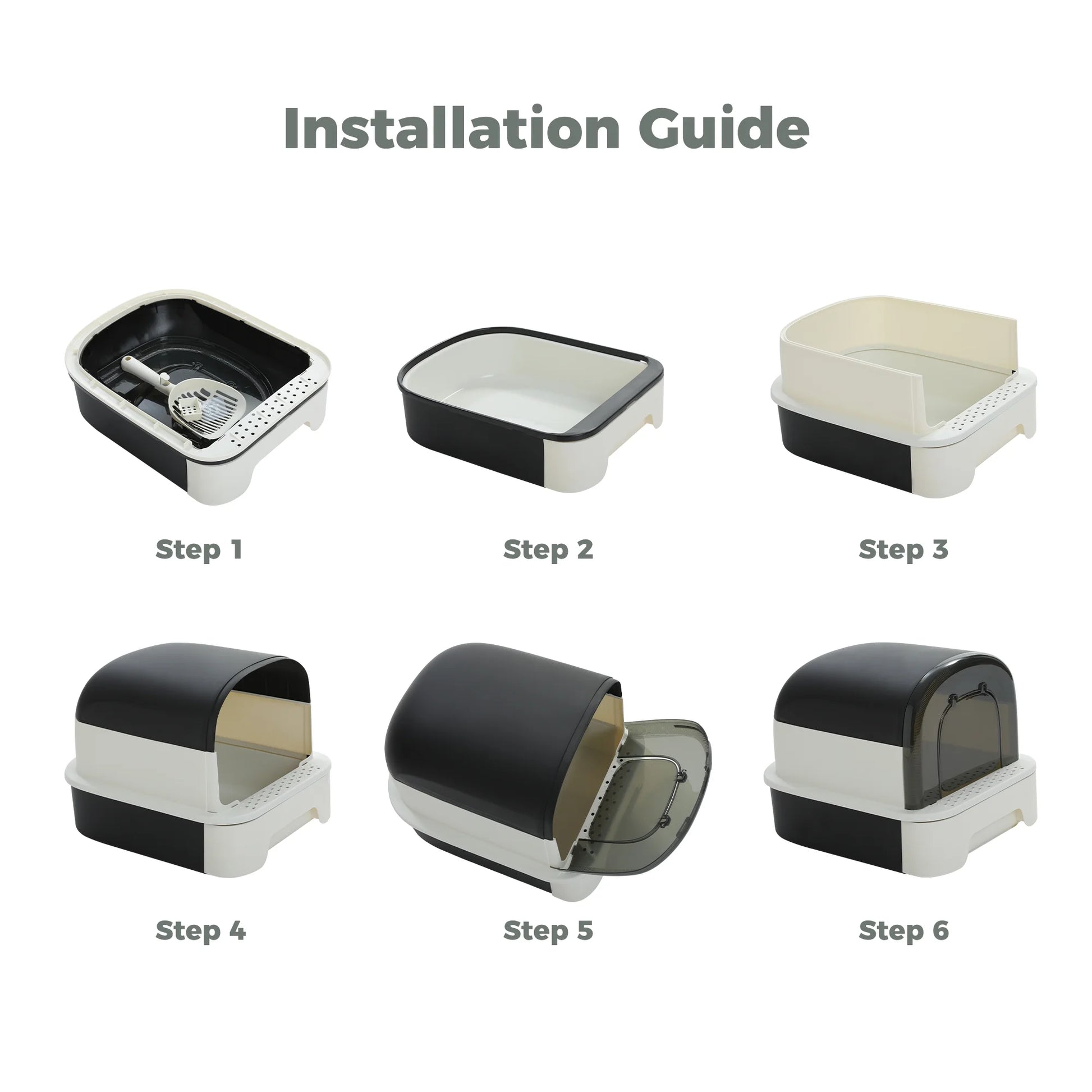 Large Cat Litter Box with Scoop Litter Box with Lid Double-Layer Leak-Proof Litter Box for Cat, Gray