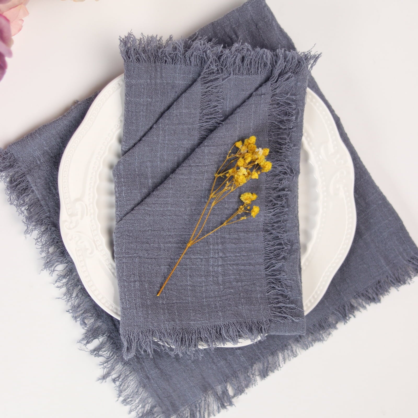 Handmade Cotton Napkins with Fringe 12 Pack,Bulk Dinner Napkins Table Napkins for Fall Thanksgiving Christmas Party Wedding Decoration, Dusty Blue