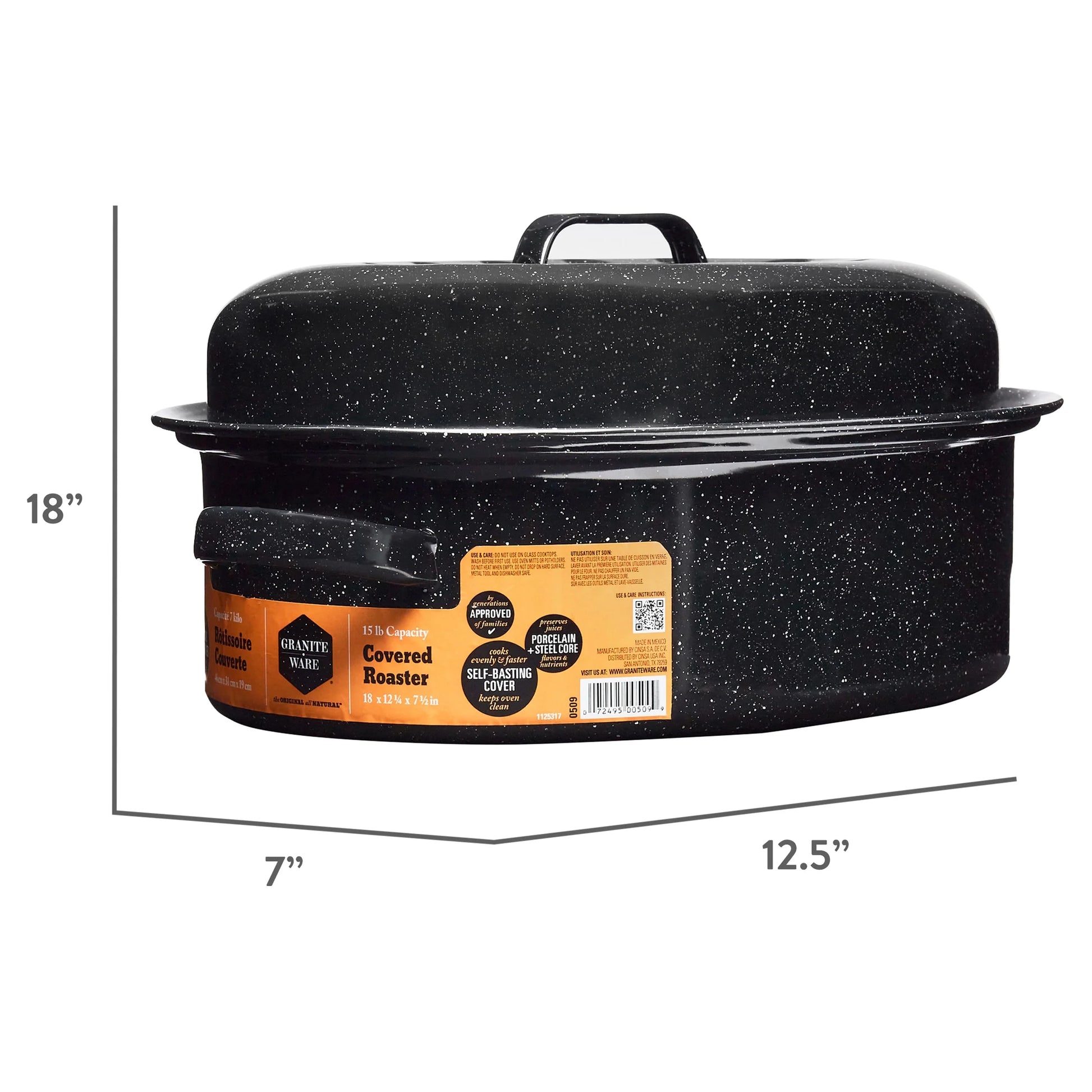 18" Covered Oval Roaster, 15 Pound Capacity, Roasting Pan