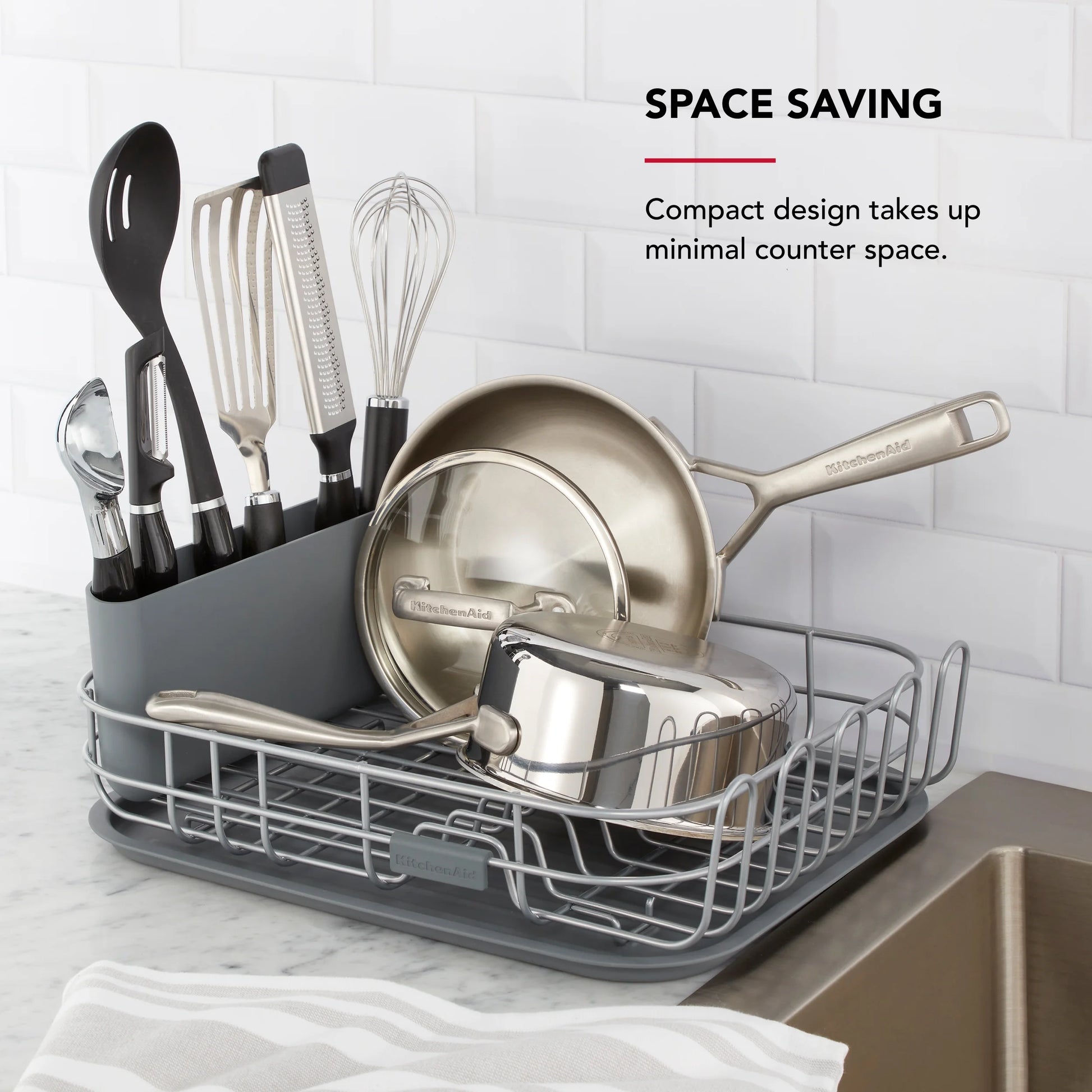 Low Profile Metal Stacking Dish Drying Rack, Charcoal Gray