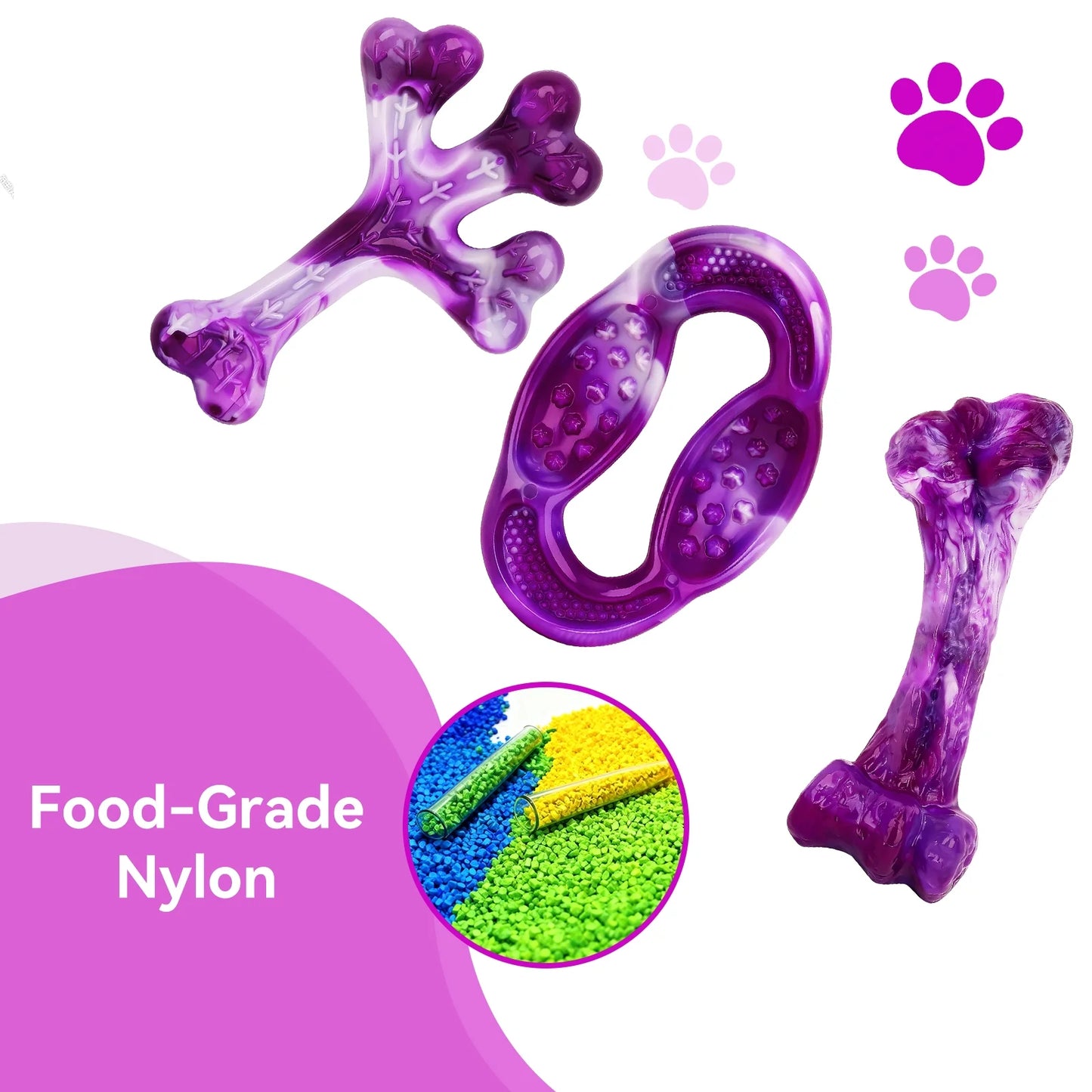 Durable Rubber Dog Chew Toys for Aggressive Chewers, 3-Pack with Meat Flavors (Bacon, Beef, Smoked) to Keep Dogs Engaged