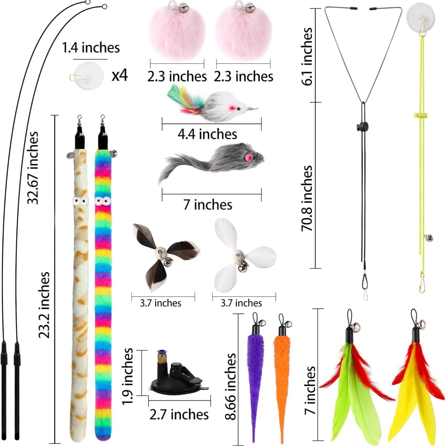 4-in-1 Interactive Cat Feather Toy Set with 12 Durable Teaser Replacements, Enhanced Suction Cup Wand, and Dual Door Hanging String Toys for Indoor Kittens