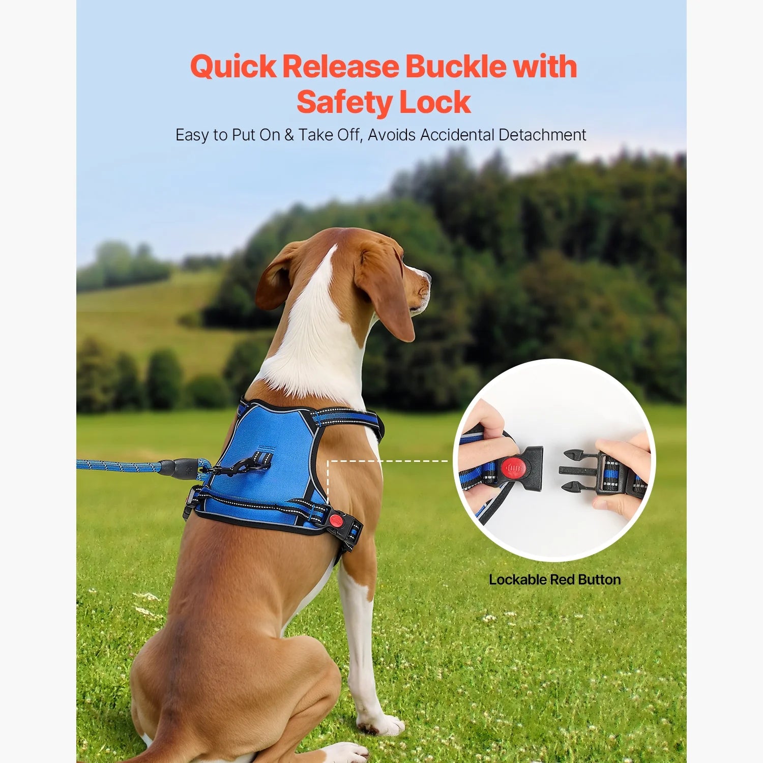 Adjustable Canine Harness for Large Breeds, Non-Dragging Vest with 5Ft Lead, Grip, Metallic Loops, Fasteners, Reflective Threads, Made from Durable 600D Oxford Material, Ideal for Training