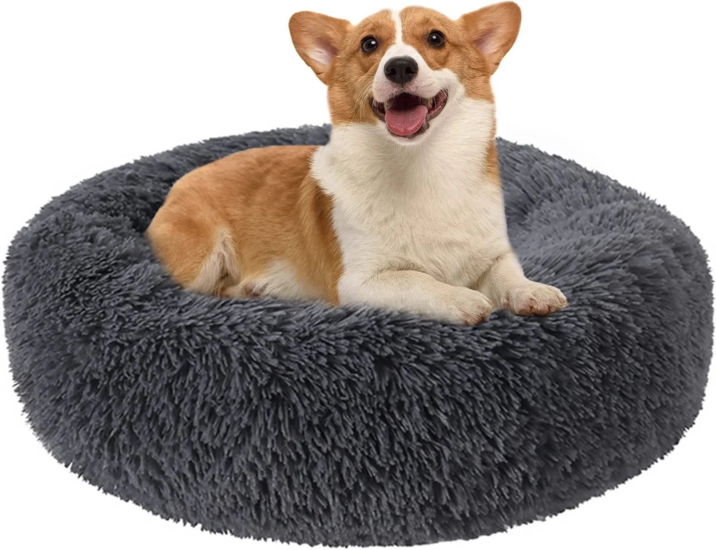 Calming Donut Dog Bed Anti-Anxiety, Self Warming, Cozy Soft Plush round Pet Bed, Ideal for Both Home & Travel, 24"L X 24"W X 8"H