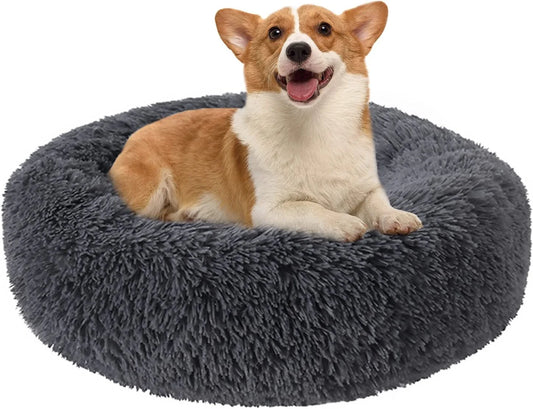 Calming Donut Dog Bed Anti-Anxiety, Self Warming, Cozy Soft Plush round Pet Bed, Ideal for Both Home & Travel, 24"L X 24"W X 8"H