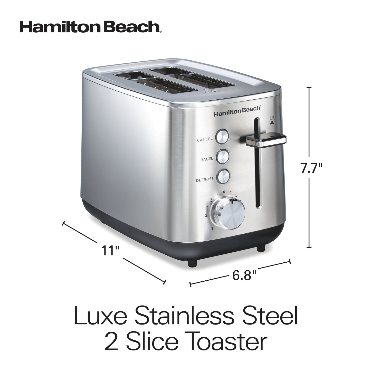 Toaster, 2-Slice Modern Luxe Series, Stainless Steel, Extra-Wide Slots, Bagel, Defrost, Toast Boost, Slide-Out Crumb Tray, Cancel Buttons, NEW